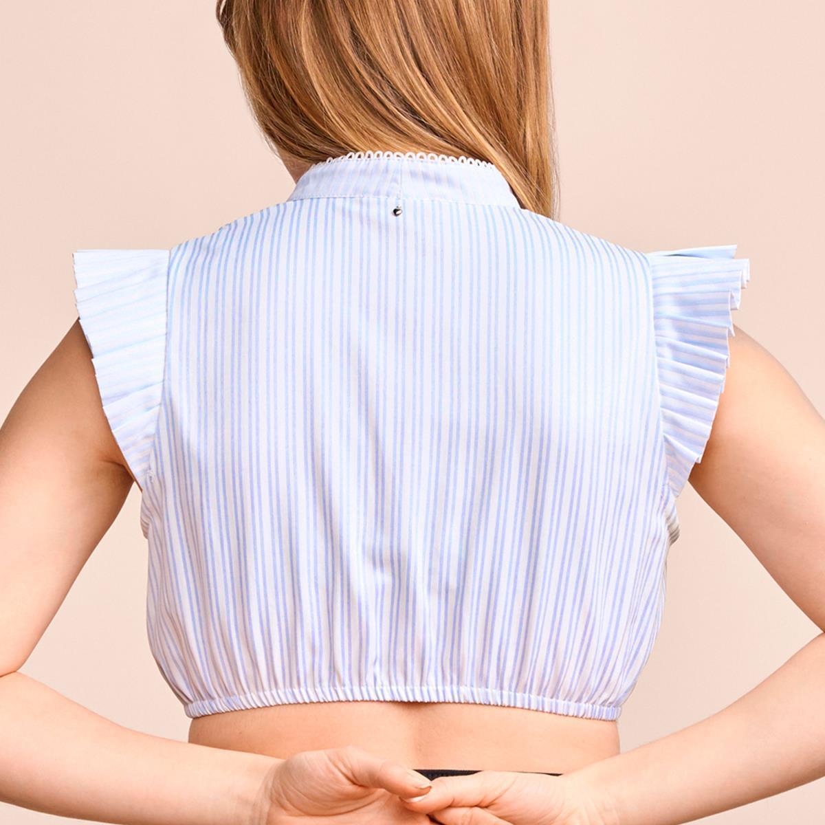 Krüger Dirndlbluse Ceara Weiß Blau Gestreift Hochgeschlossen - Datschi Trachten