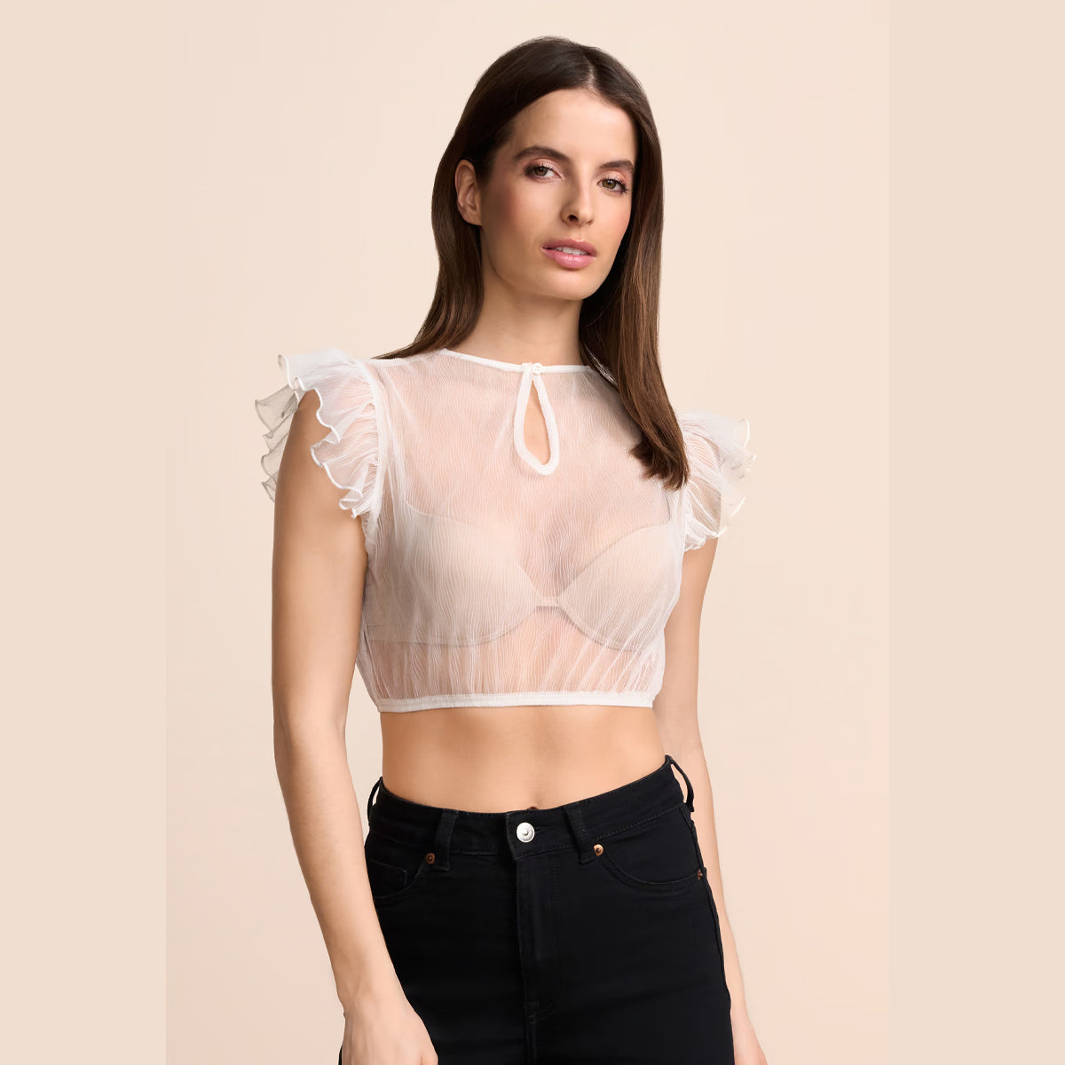 Krüger Dirndlbluse Ivey Ecru Transparent Flügelarm