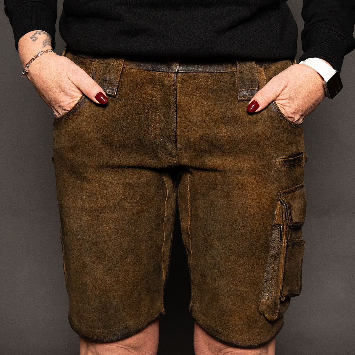 Datschi Trachten Damen Arbeits Lederhose Vroni Braun Wildbock Leder