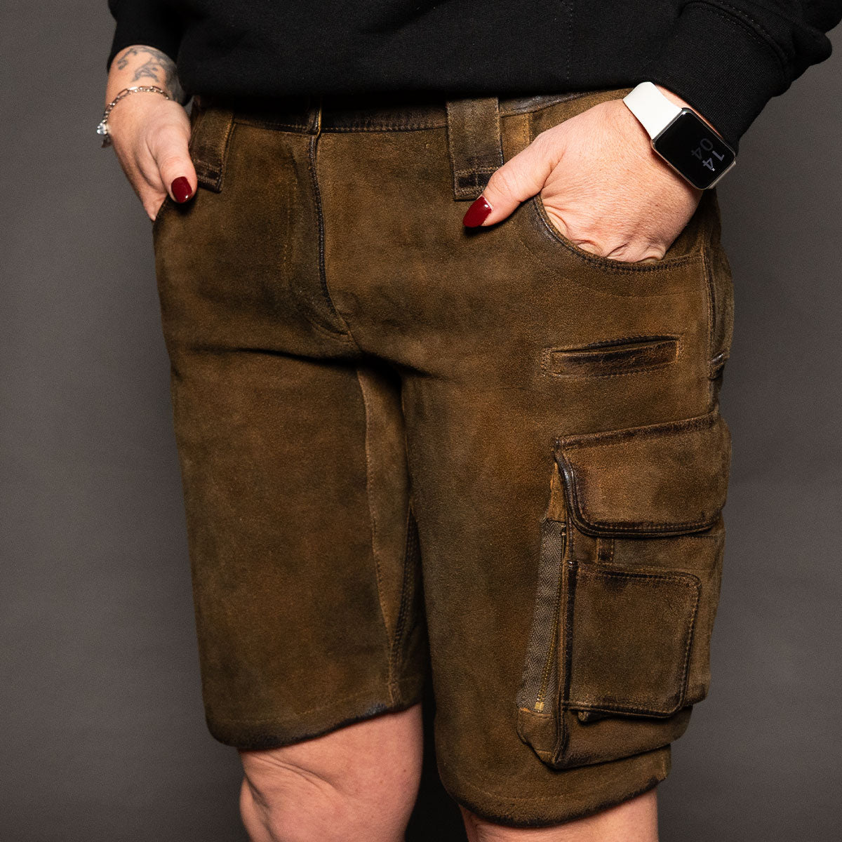 Datschi Trachten Damen Arbeits Lederhose Vroni Braun Wildbock Leder