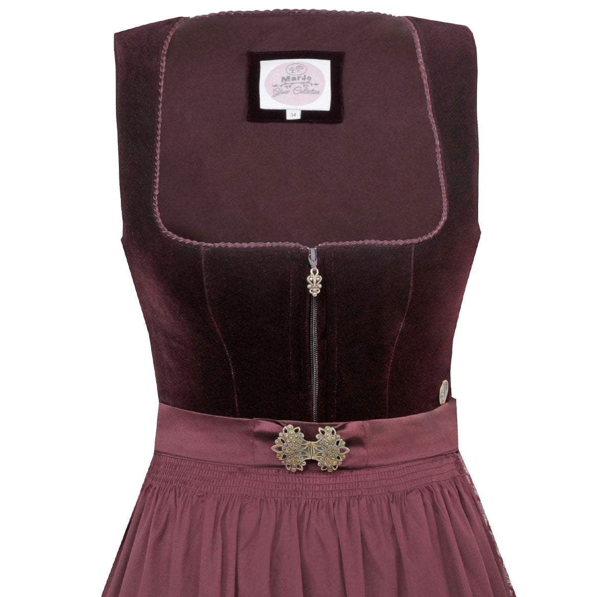 MarJo Dirndl Amorbach Mahagoni Dunkelrot Samt 65cm - Datschi Trachten