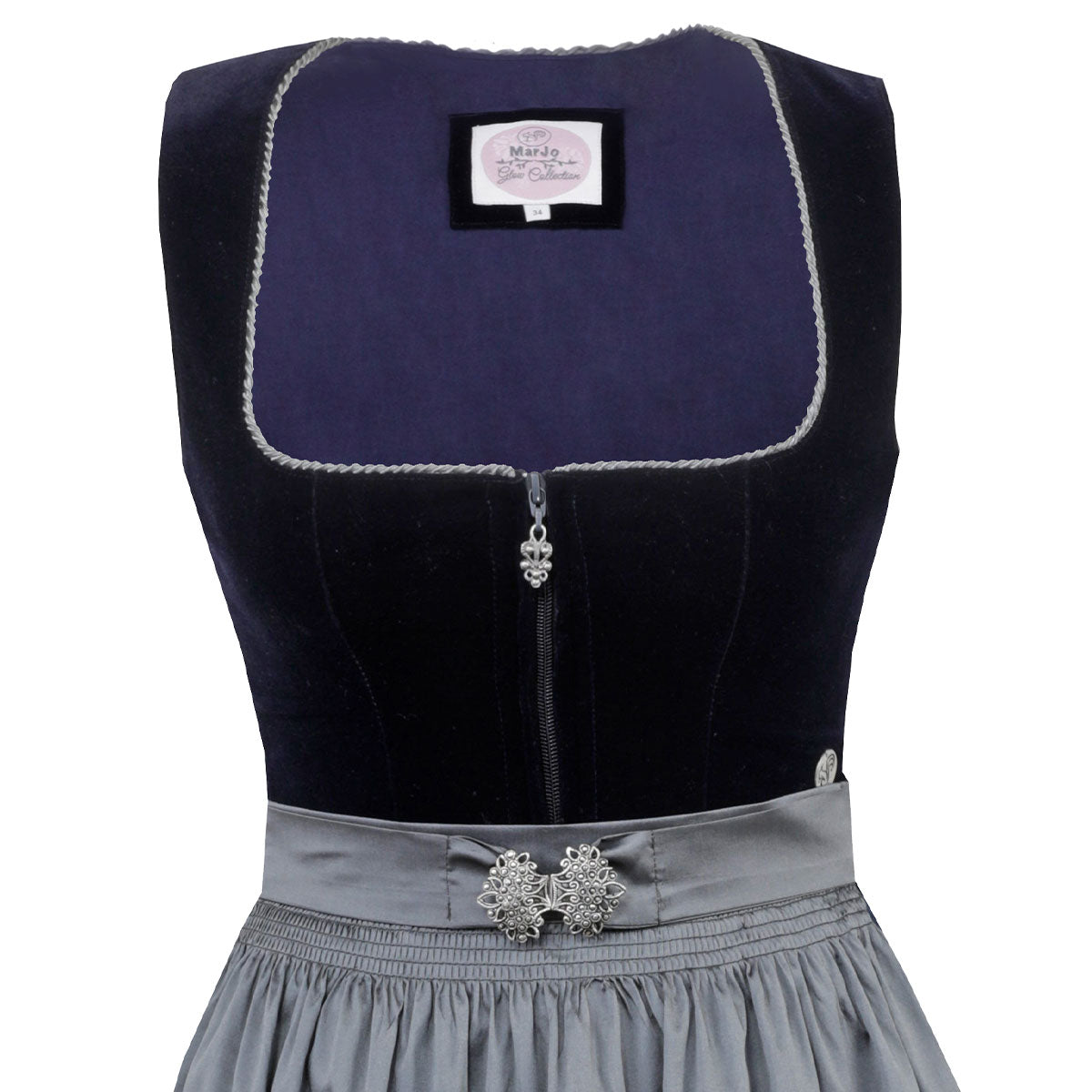 MarJo Dirndl Amorbach Nachblau Samt 65cm - Datschi Trachten