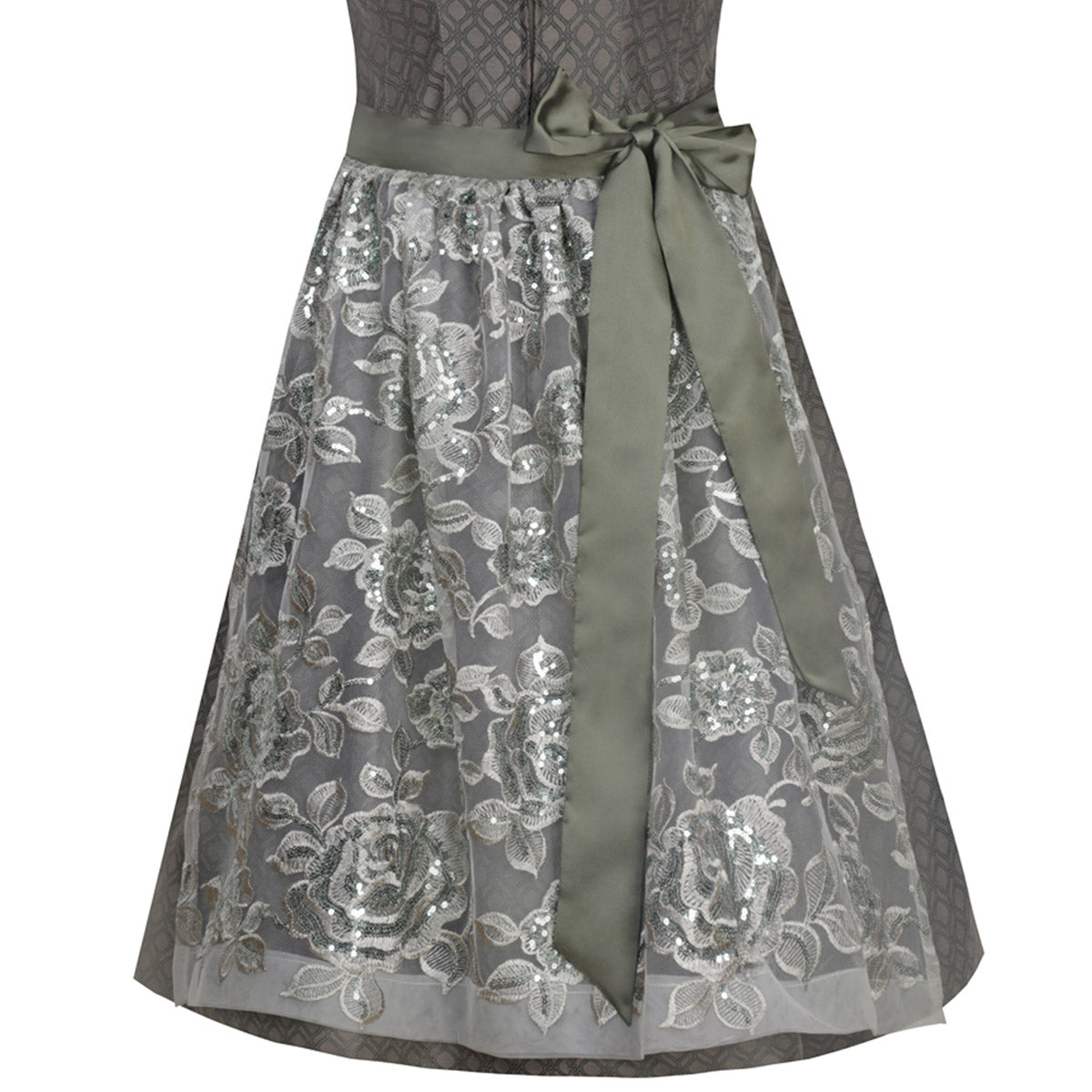 MarJo Dirndl Ampfing Waldgrün Florale Stickerei 65cm Mieder Muster: Ornamente Rock Muster: Ornamente Schürzen Muster: Blumen Ausschnitt: Herz Ausschnitt