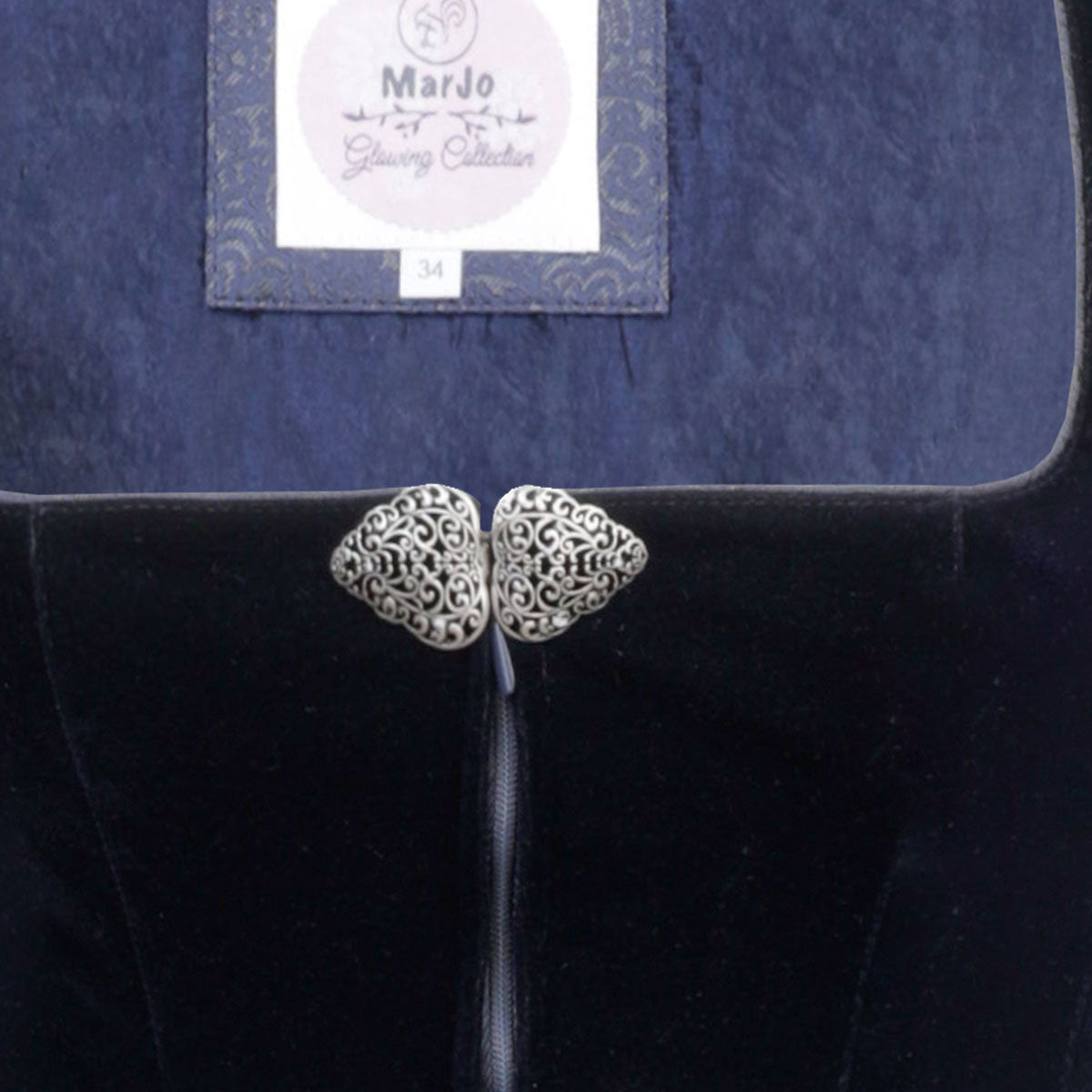 MarJo Dirndl Heidi-Dunkelblau/Silber Samt 65cm - Datschi Trachten