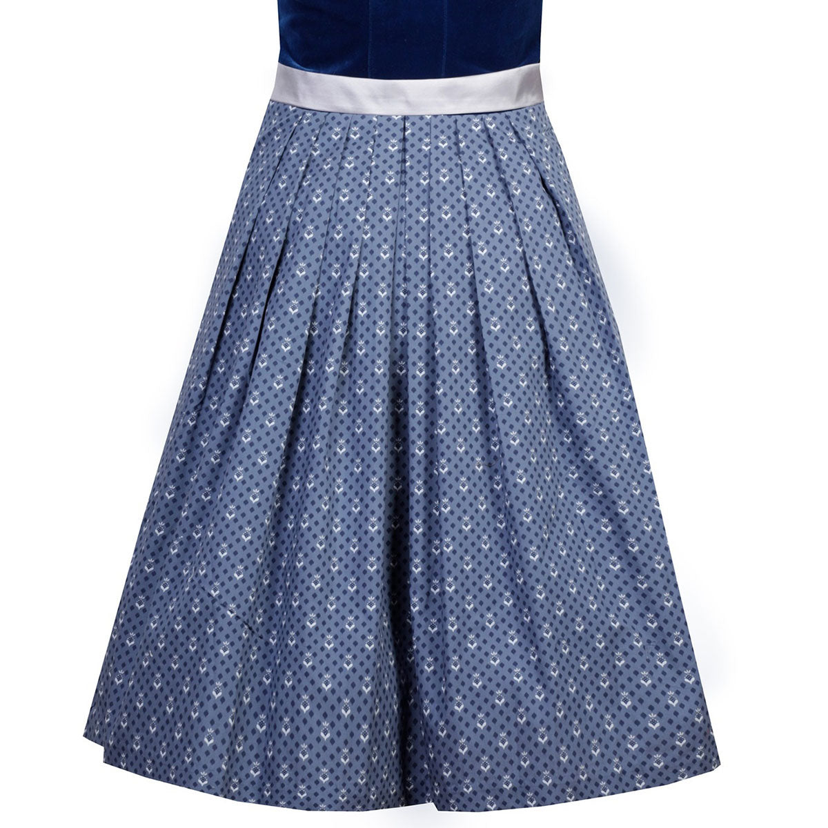 MarJo Dirndl Inka Dunkelblau/Silber 65cm Mieder Muster: Einfarbig, Samt Rock Muster: Gepunktet Schürzen Muster: Einfarbig Ausschnitt: Gerader Ausschnitt, Balkonett Ausschnitt