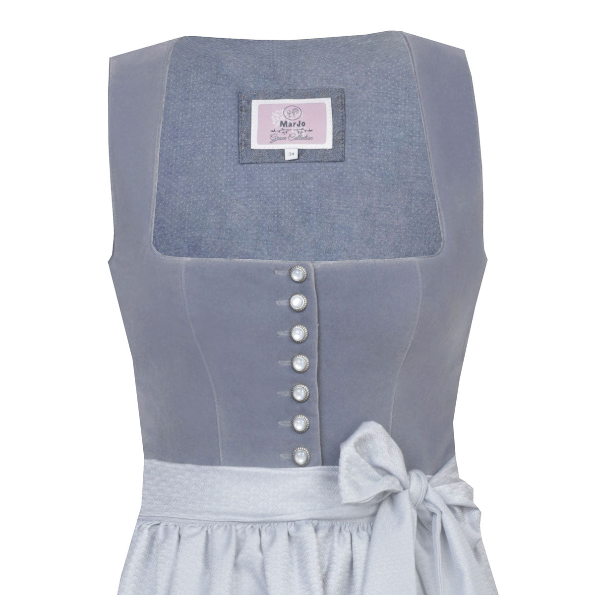 MarJo Dirndl Marlene Hellblau/Light Denim 65cm Mieder Muster: Einfarbig, Samt Rock Muster: Schürzen Muster: Ausschnitt: Gerader Ausschnitt, Balkonett Ausschnitt