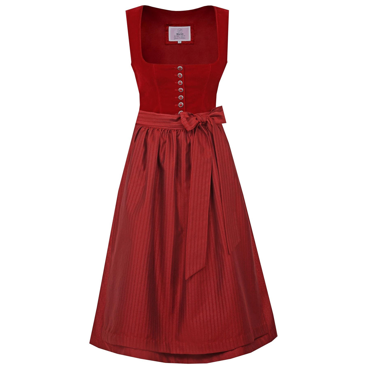 MarJo Dirndl Nußdorf Rot/Kirsche Samt Mieder 70cm mit Knöpfe und Schleife Farbe: Rot, Kirsche