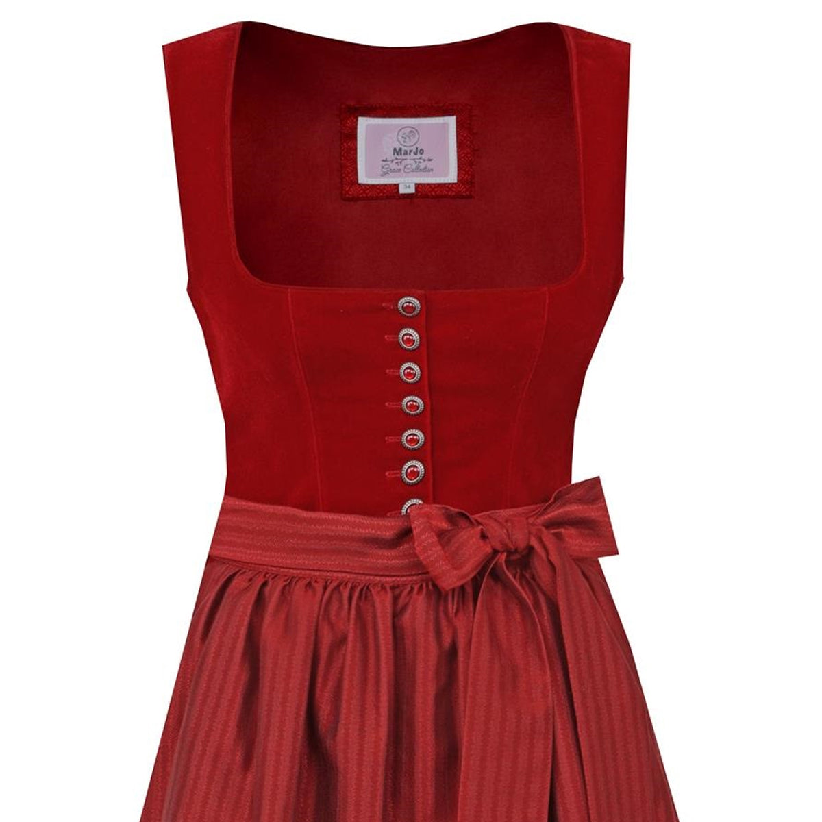 MarJo Dirndl Nußdorf Rot/Kirsche Samt Mieder 70cm mit Beidseitige Eingriffstaschen im Rock und Elegant Design Dirndl Längentyp Midi (60-75cm)
