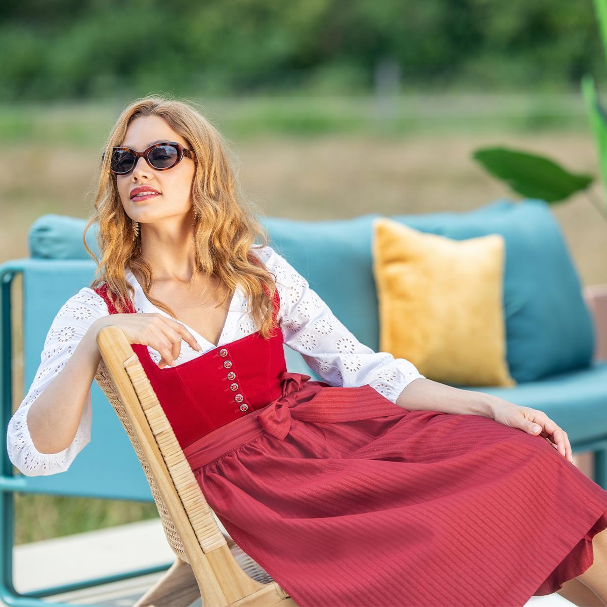 MarJo Dirndl Nußdorf Rot/Kirsche Samt Mieder 70cm - Datschi Trachten