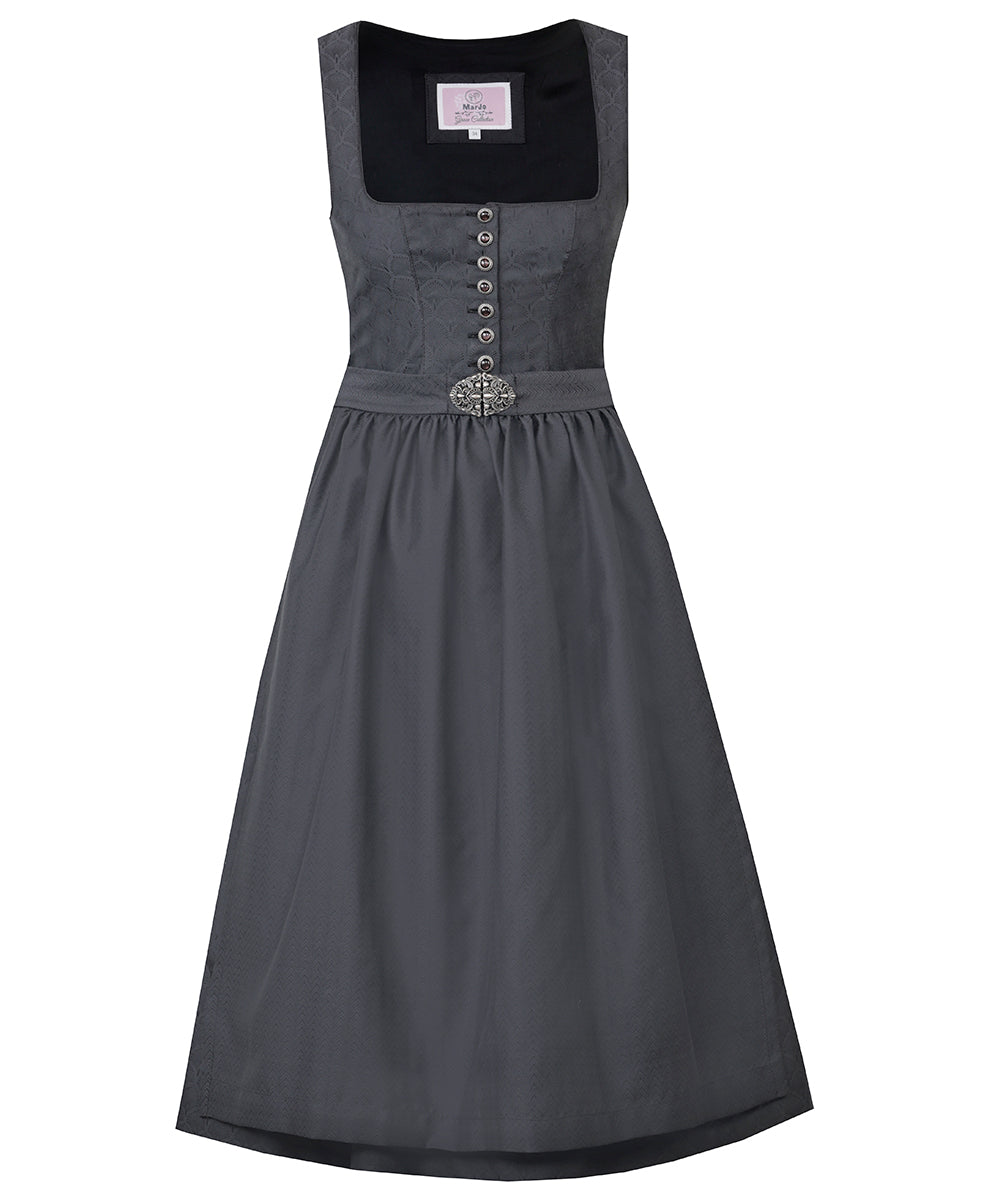 MarJo Dirndl Otterfing Asphalt Schwarz Gerader Ausschnitt 70cm mit Knöpfe und Schließe Farbe: Schwarz, Dunkelgrau, Anthracite