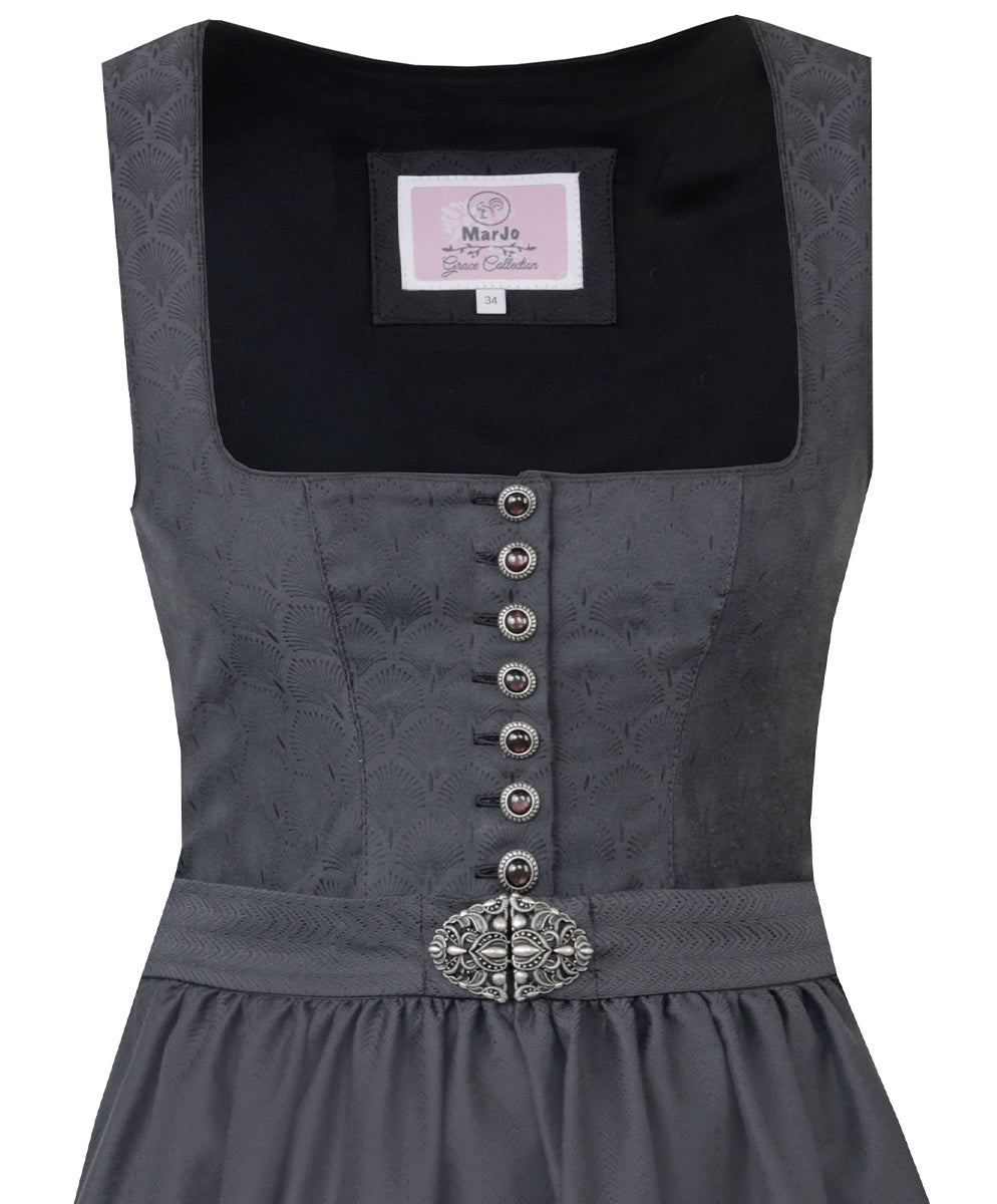 MarJo Dirndl Otterfing Asphalt Schwarz Gerader Ausschnitt 70cm - Datschi Trachten