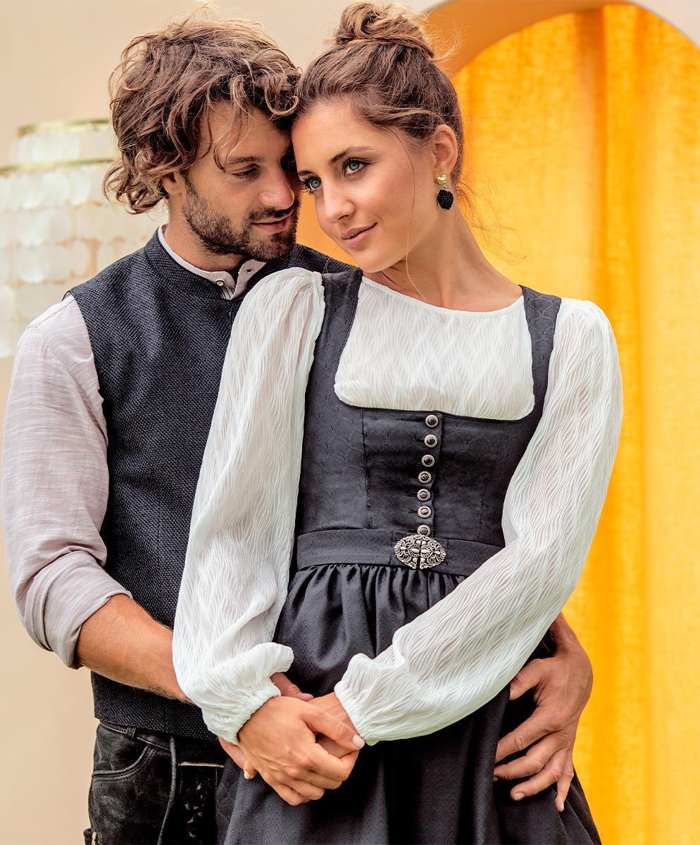 MarJo Dirndl Otterfing Asphalt Schwarz Gerader Ausschnitt 70cm - Datschi Trachten