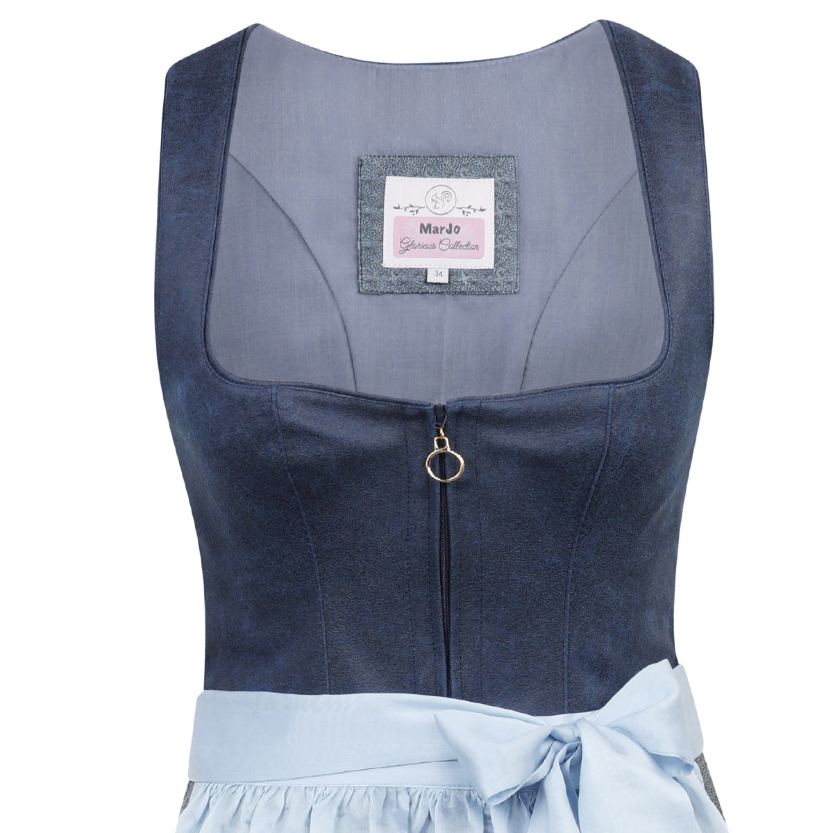 MarJo Dirndl Petershausen Vintage Blue-Himmelblau 70cm Reißverschluss