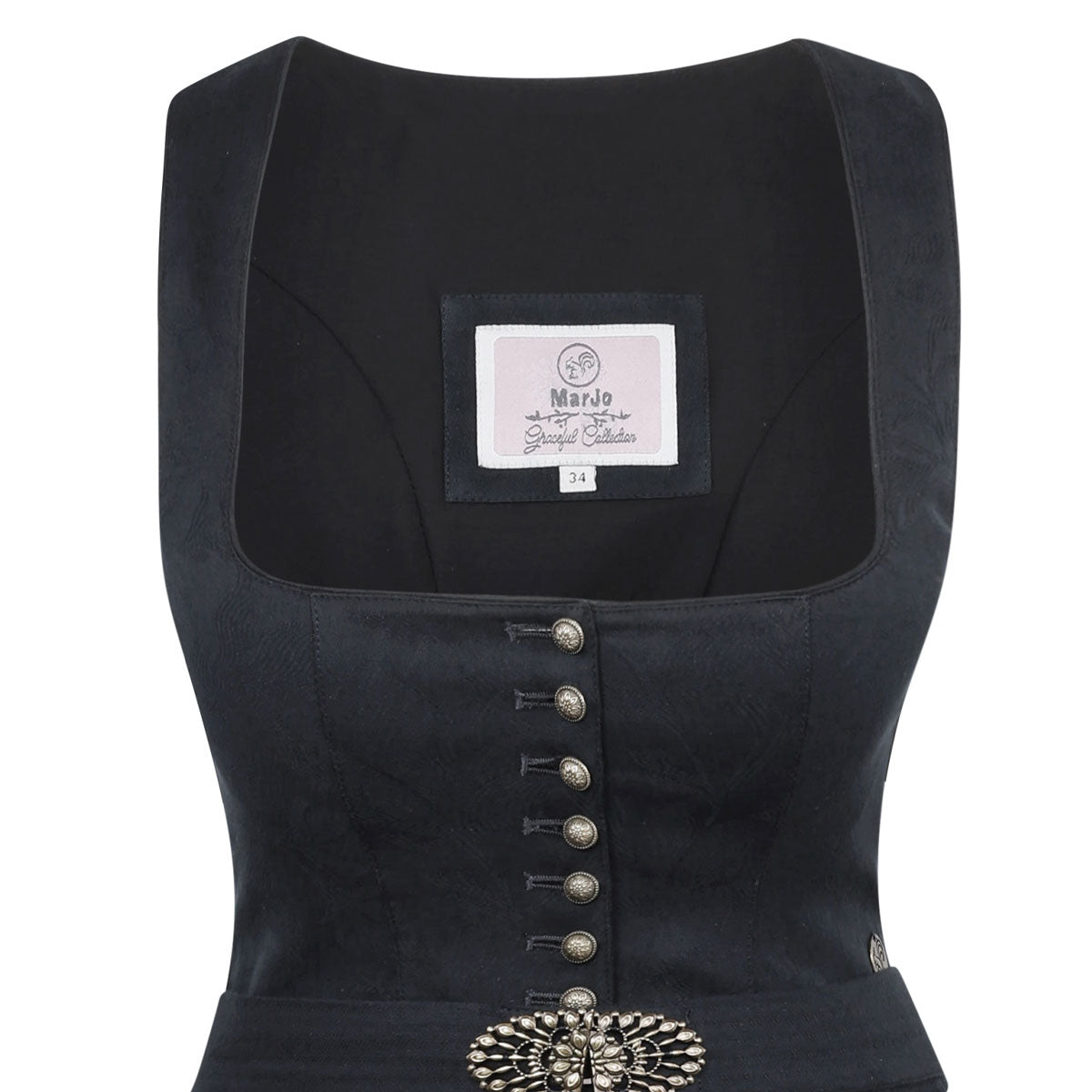 MarJo Dirndl Rosenau Midnight Gerader Ausschnitt Knöpfe 75cm