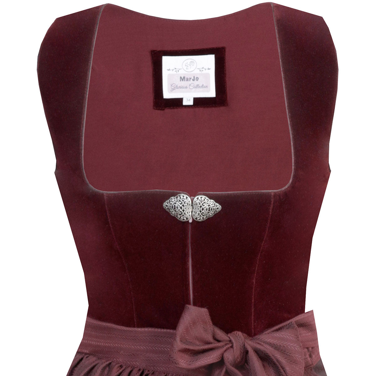 MarJo Dirndl Susi Weinrot/Bordeaux 65cm Mieder Muster: Einfarbig, Samt Rock Muster: Blumen, Ornamente Schürzen Muster: Einfarbig, Gestreift Ausschnitt: Gerader Ausschnitt, Balkonett Ausschnitt