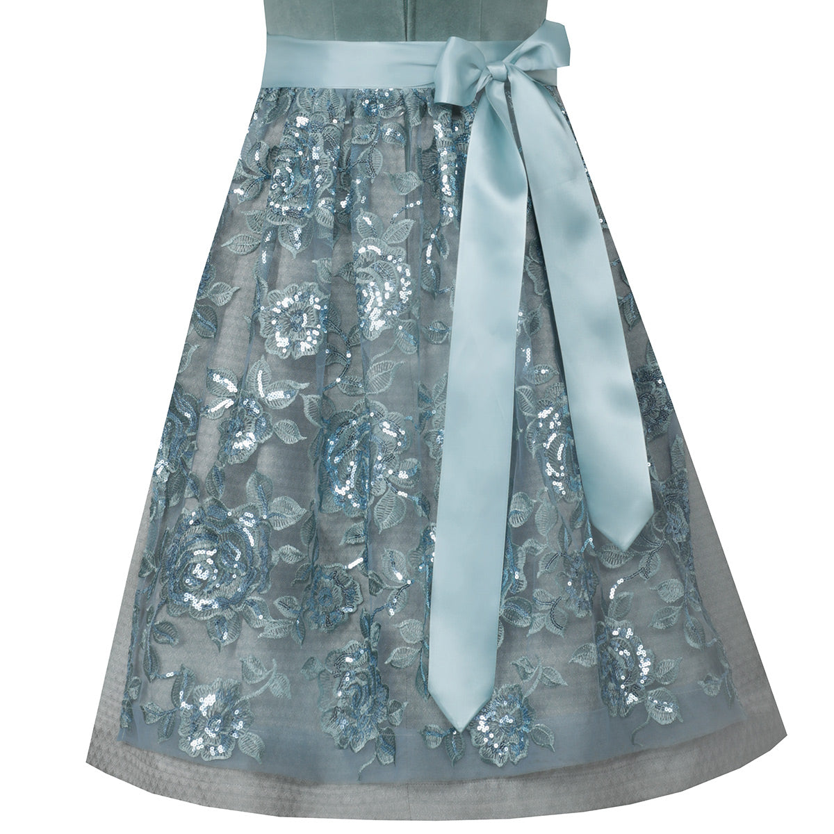 MarJo Dirndl Veitsbronn Jade/Smaragdgrün Floral 65cm Mieder Muster: Einfarbig, Samt Rock Muster: Blumen, Ornamente Schürzen Muster: Ornamente, Blumen Ausschnitt: Gerader Ausschnitt, Balkonett Ausschnitt