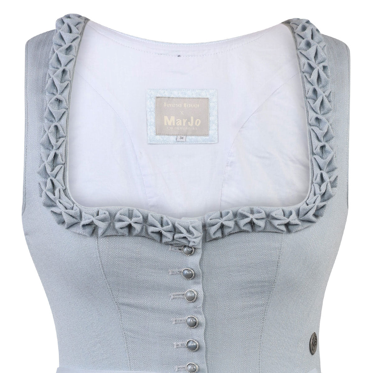 Teresa Bauer x MarJo Dirndl Blue Belle 70 cm Hellblau Knopfleiste Kollektion 2026