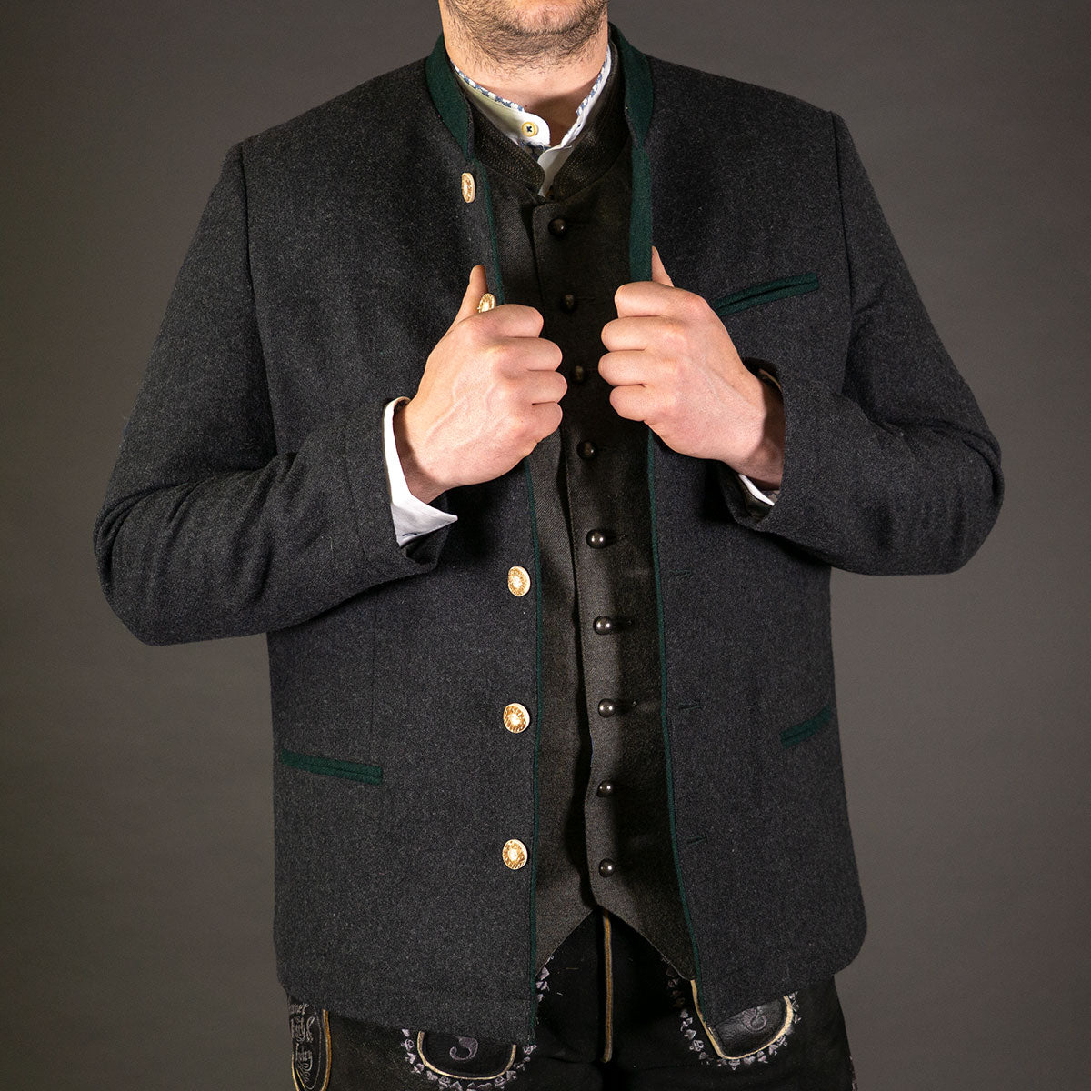 Datschi Trachten Janker Resi Anthrazit Grün - Datschi Trachten