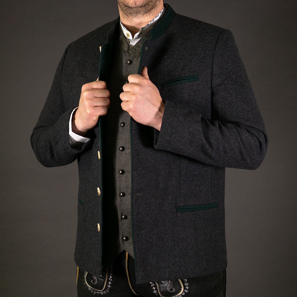 Datschi Trachten Janker Resi Anthrazit Grün - Datschi Trachten
