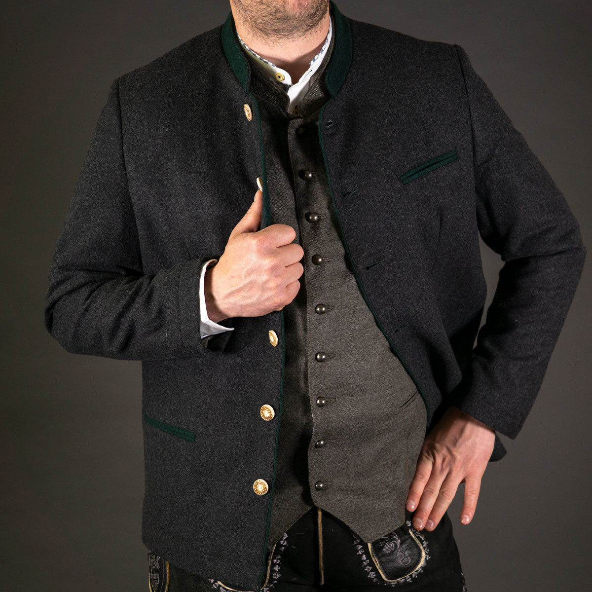 Datschi Trachten Janker Resi Anthrazit Grün - Datschi Trachten