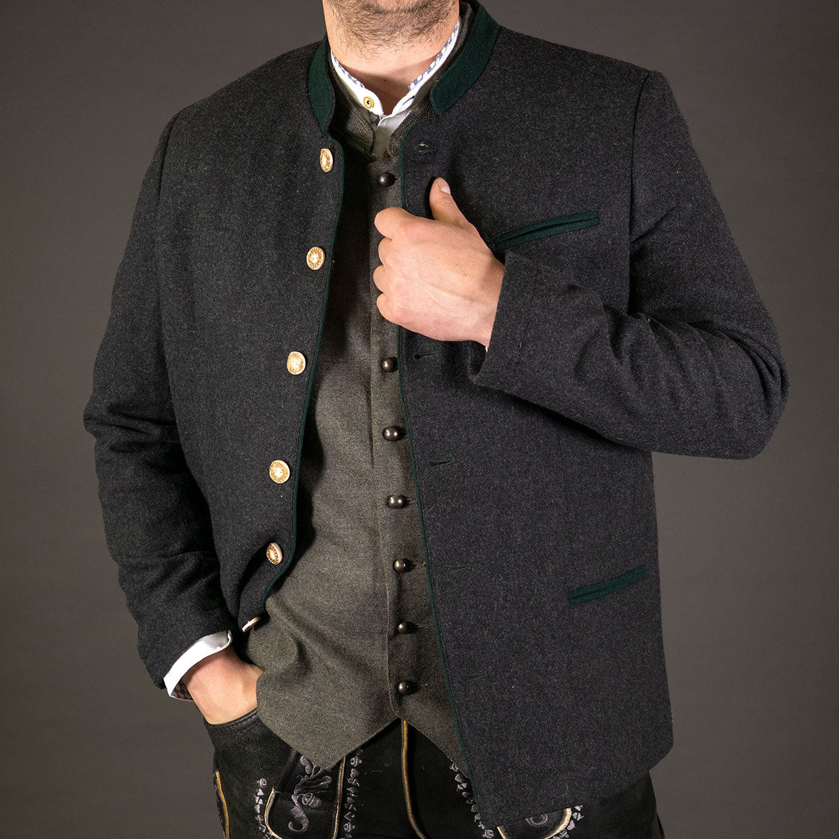 Datschi Trachten Janker Resi Anthrazit Grün - Datschi Trachten