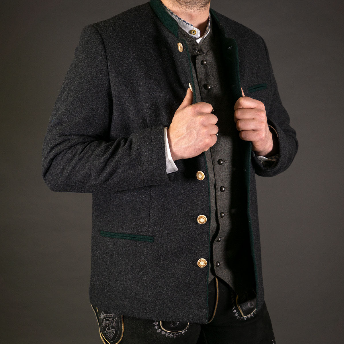 Datschi Trachten Janker Resi Anthrazit Grün - Datschi Trachten
