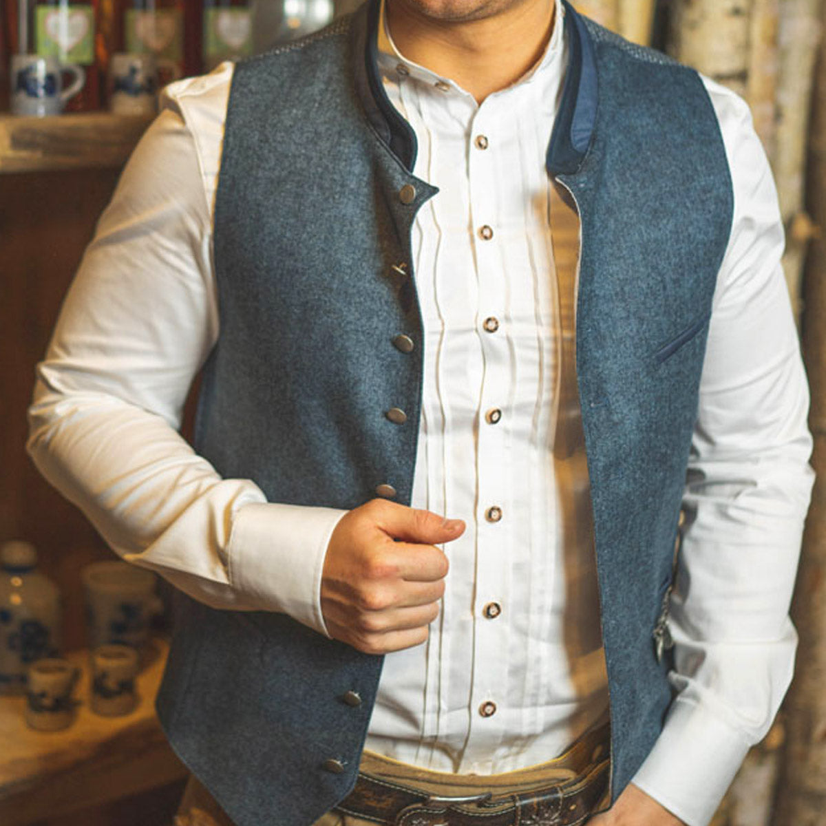 Gipfelstürmer Trachtenweste Franz Blau mit Charivari - Datschi Trachten