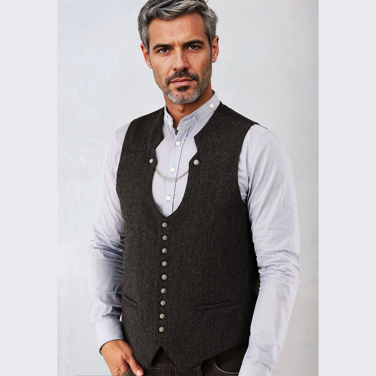Gipfelstürmer Trachtenweste Miesbach Tweed Dunkelgrau - Datschi Trachten
