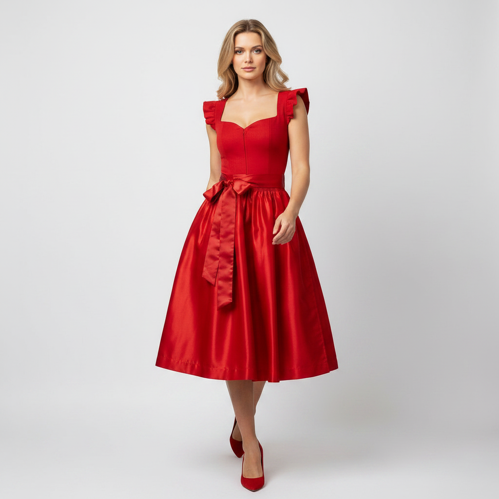 Elli & Juliette 2-in-1 Dirndl Fiona Soraya Rot mit abnehmbarem Flügelarm 70 cm