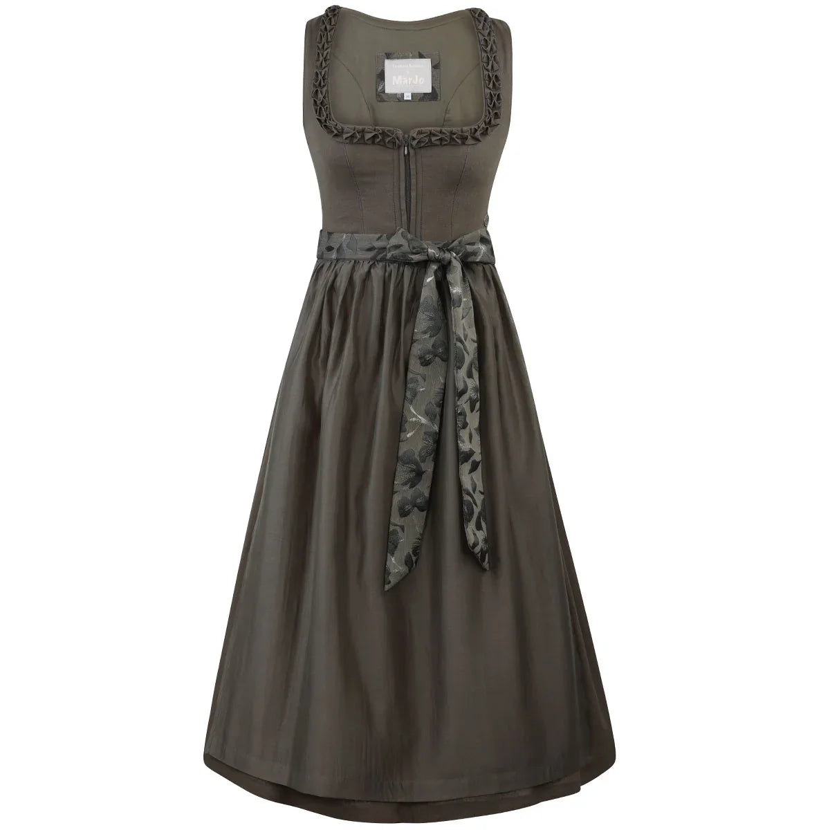 MarJo Dirndl Größe 38 in Oliv mit Leinenmieder und Blumenschürze für Wiesn und Trachtenhochzeit