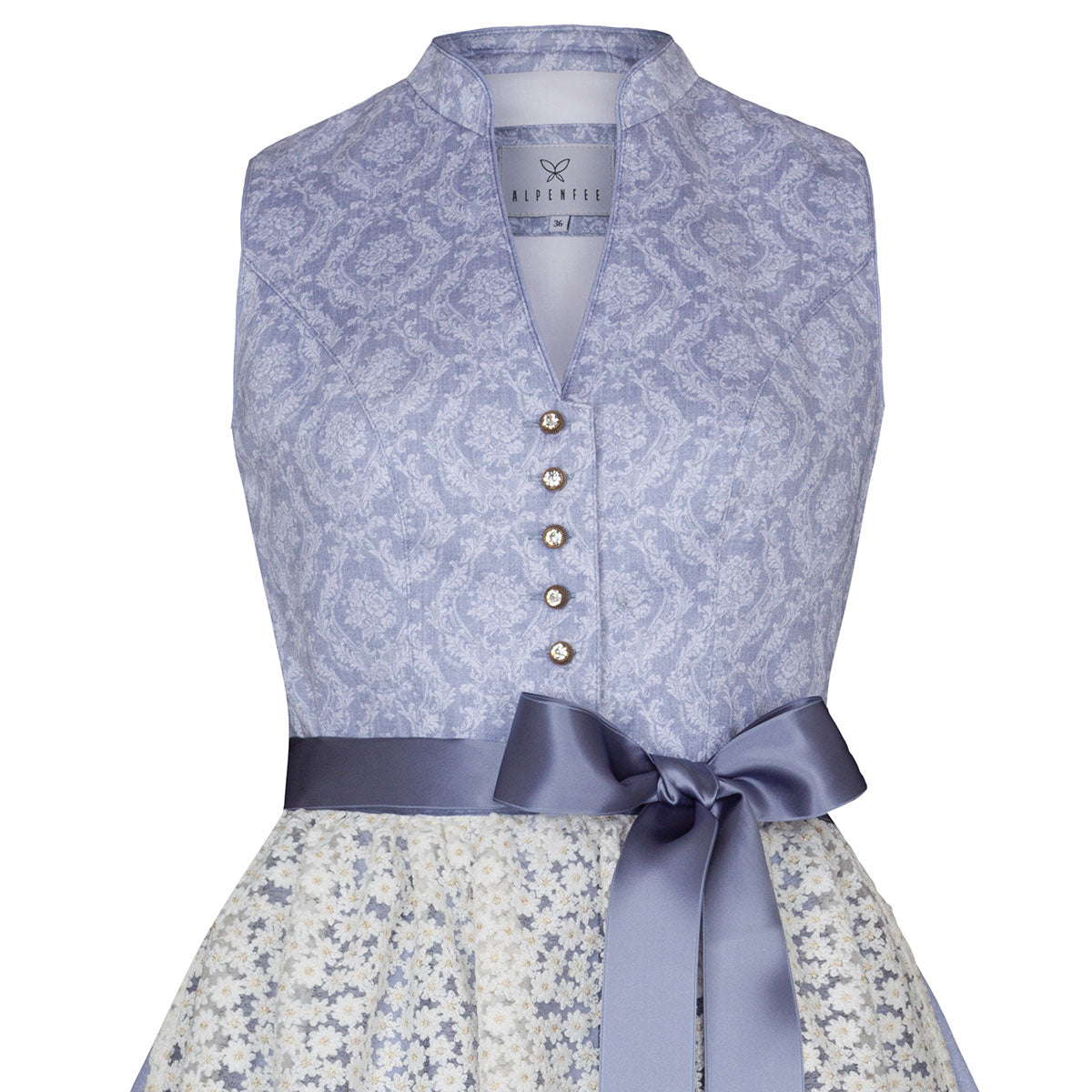 Alpenfee Dirndl Lara Hellblau 60cm Hochgeschlossen Blumenmuster