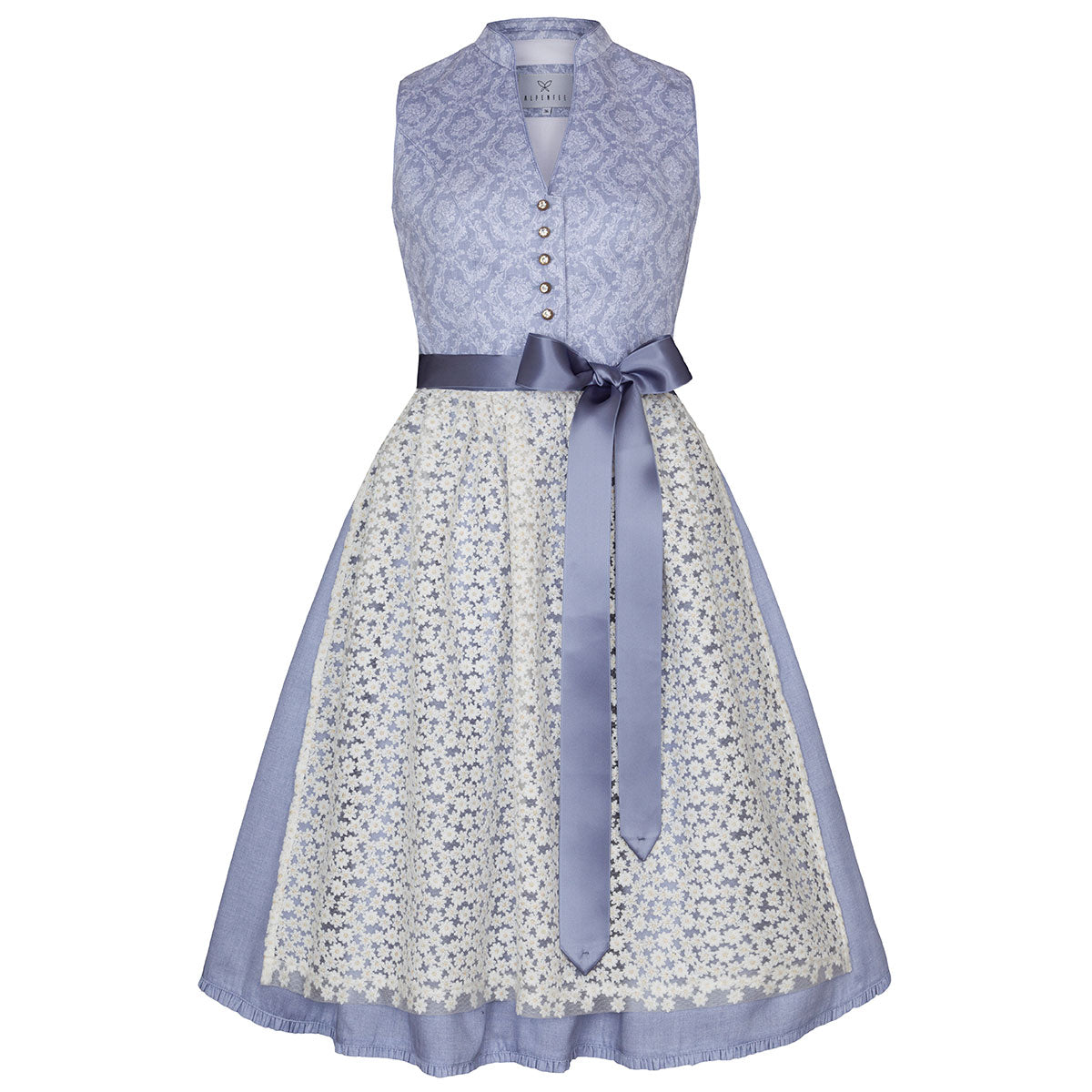 Alpenfee Dirndl Lara Hellblau 60cm Hochgeschlossen Blumenmuster