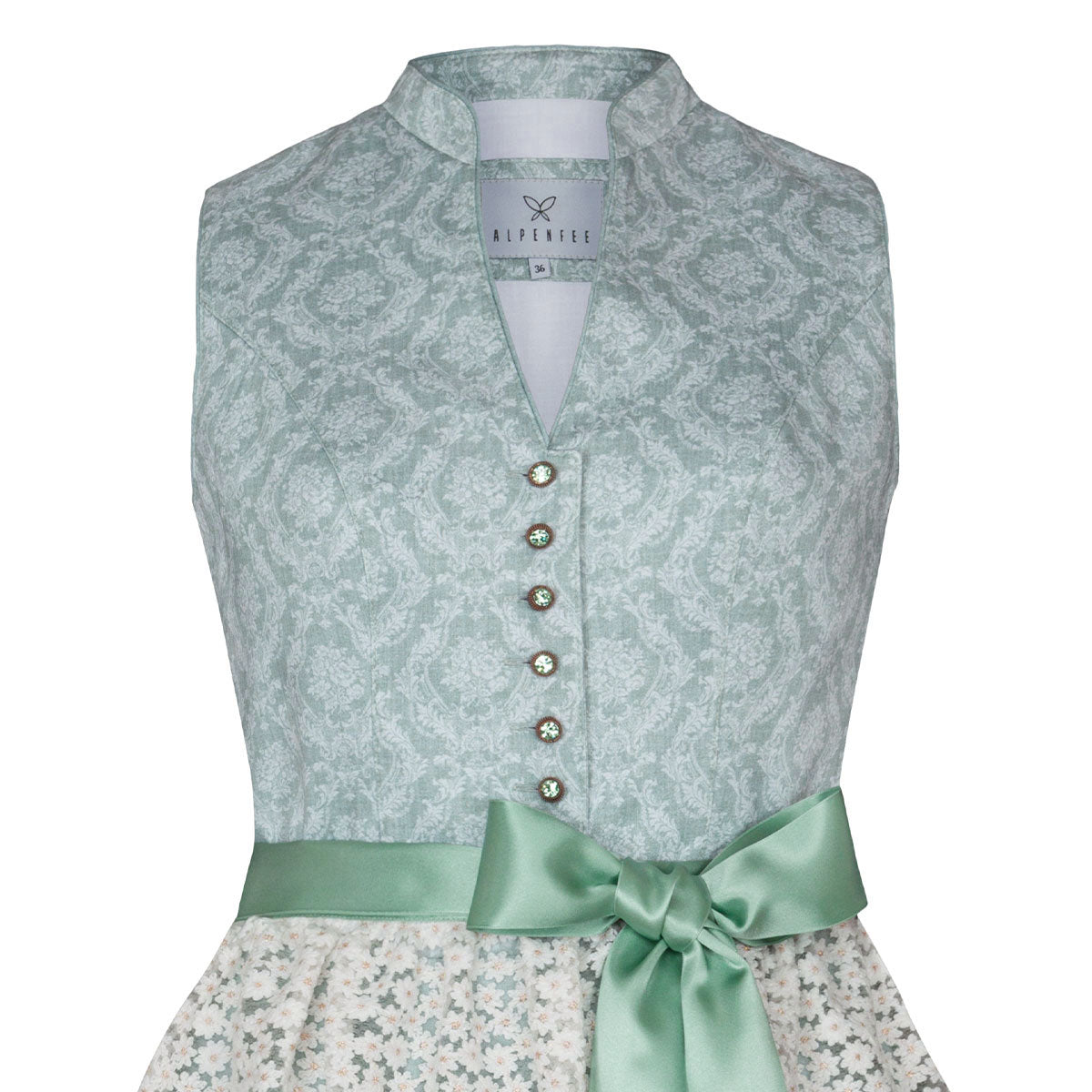 Alpenfee Dirndl Lara Mint Grün 60cm Hochgeschlossen Blumenmuster