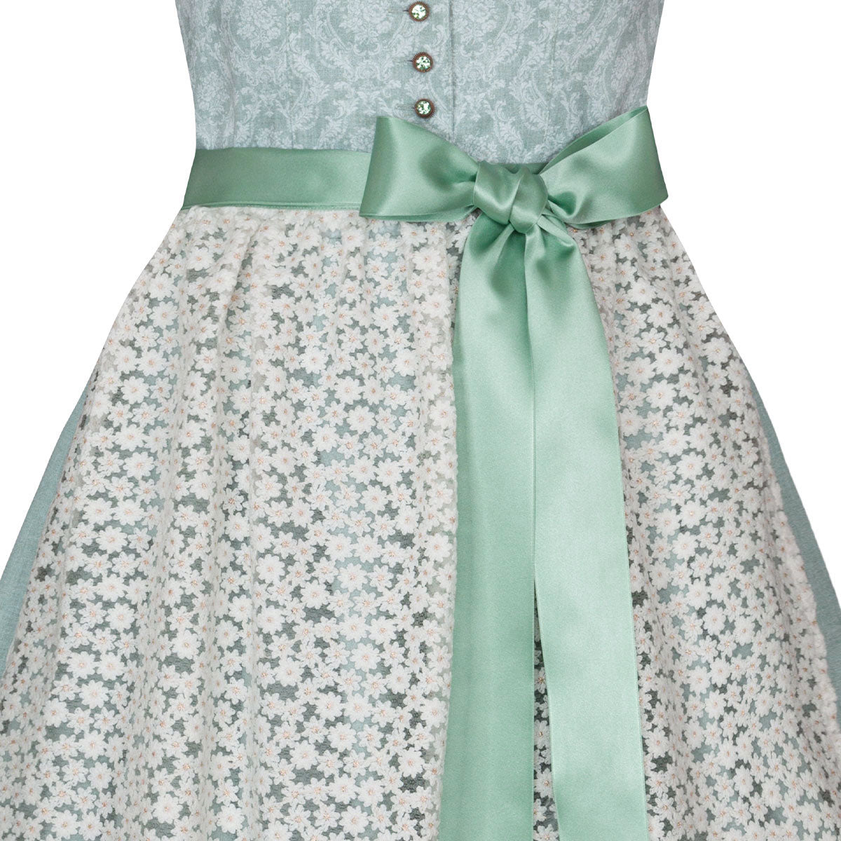 Alpenfee Dirndl Lara Mint Grün 60cm Hochgeschlossen Blumenmuster