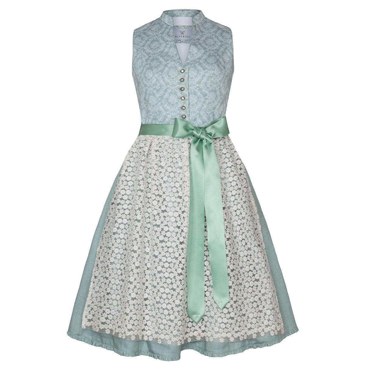 Alpenfee Dirndl Lara Mint Grün 60cm Hochgeschlossen Blumenmuster