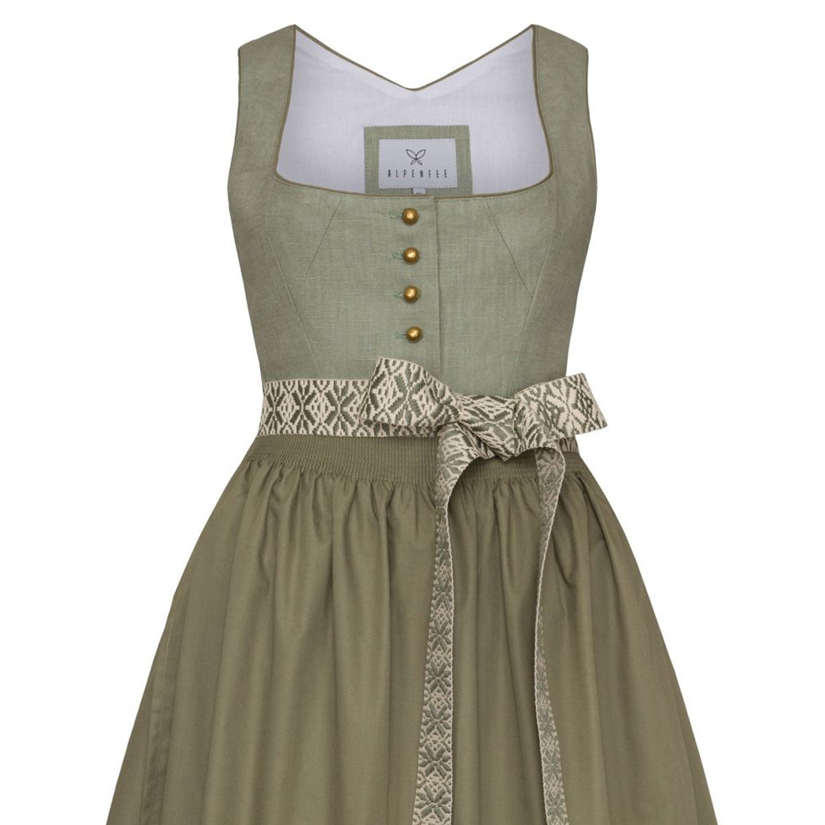 Alpenfee Dirndl Lilli Mint Salbei Grün Leinendirndl Mieder Vorne