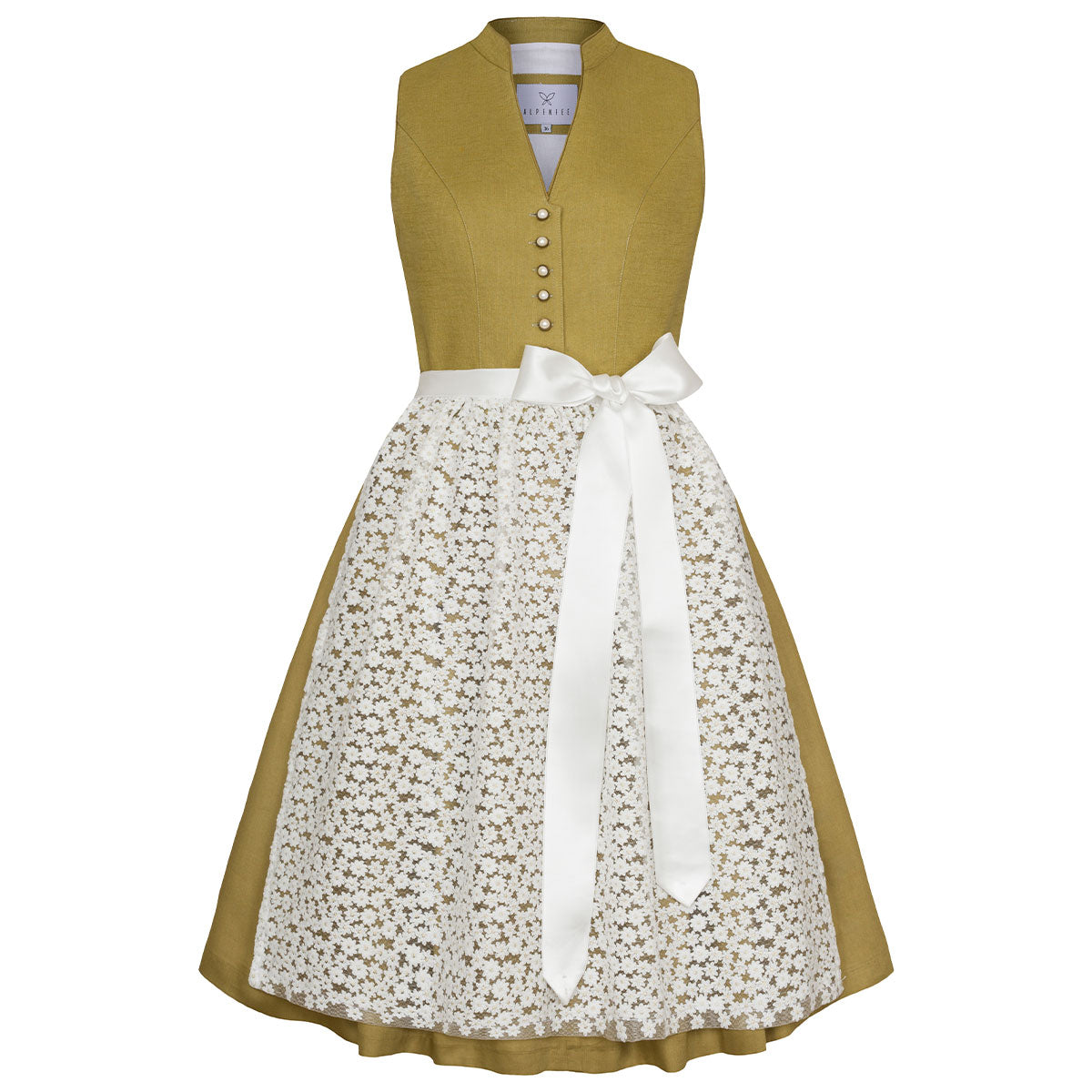 Alpenfee Dirndl Xara Moos Grün Hochgeschlossen 60cm