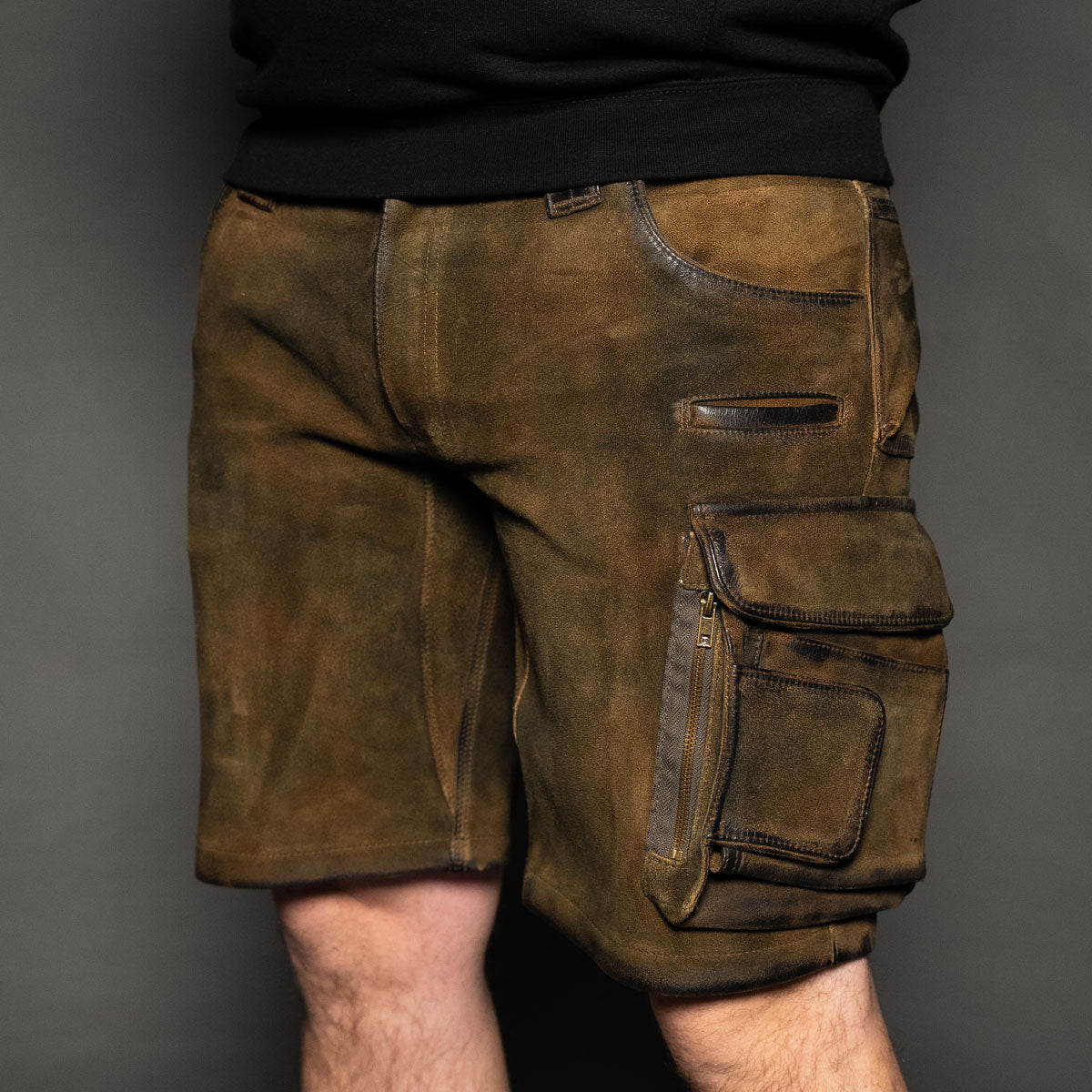 Datschi Trachten Cargo Lederhose Xaver Shorts Braun