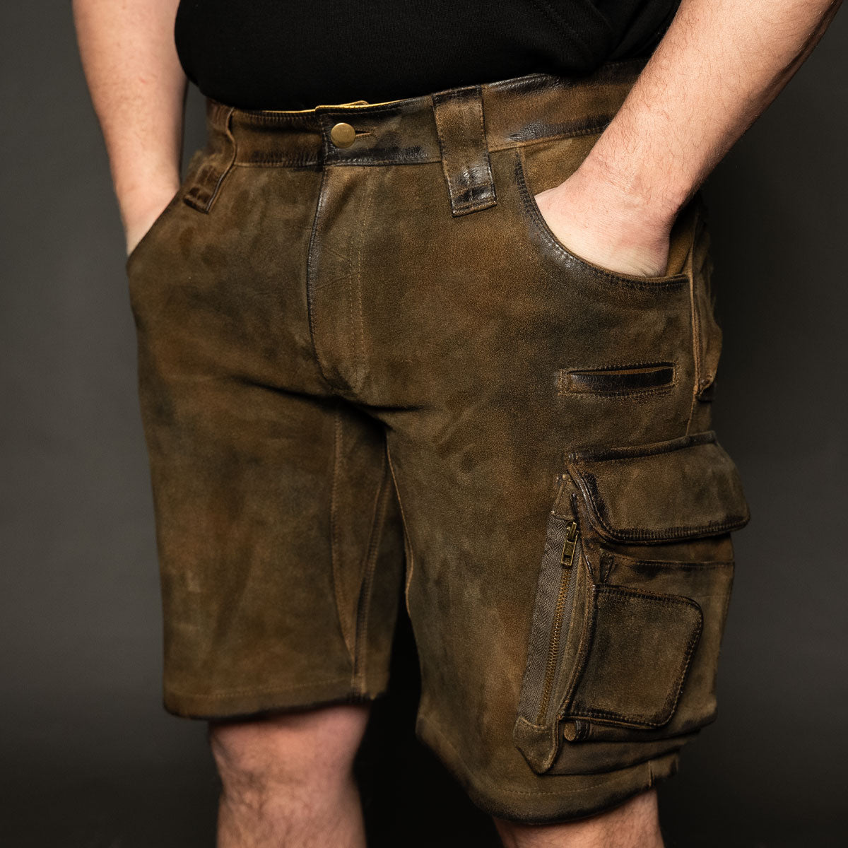 Datschi Trachten Cargo Lederhose Xaver Shorts Braun