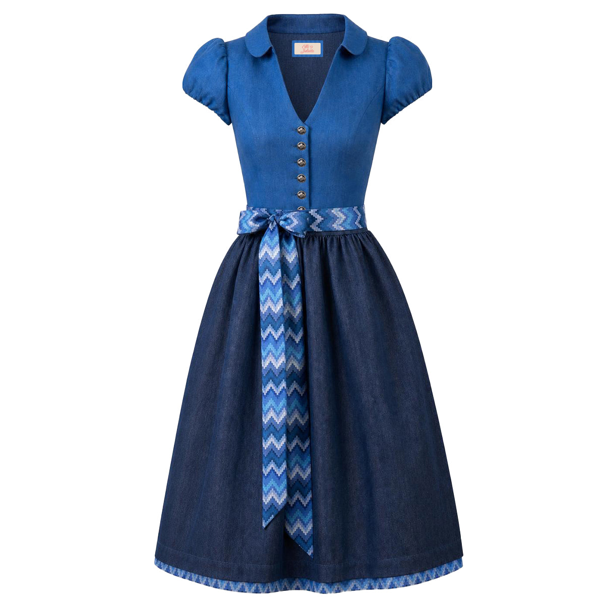 Elli & Juliette Dirndl Bobbi Ophelia Mittelblau mit Puffarm 70cm