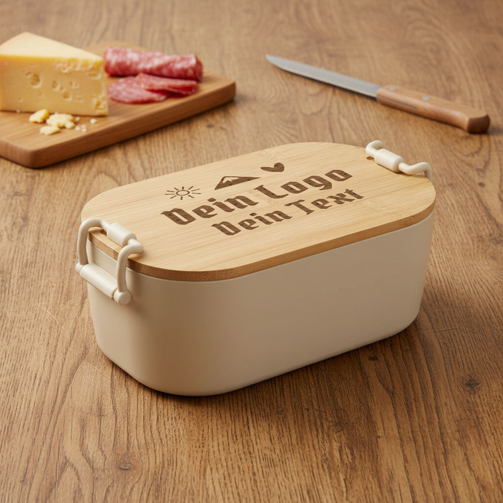 Brotzeitdose mit Holzdeckel mit eigenem Logo ab 1 Stk.