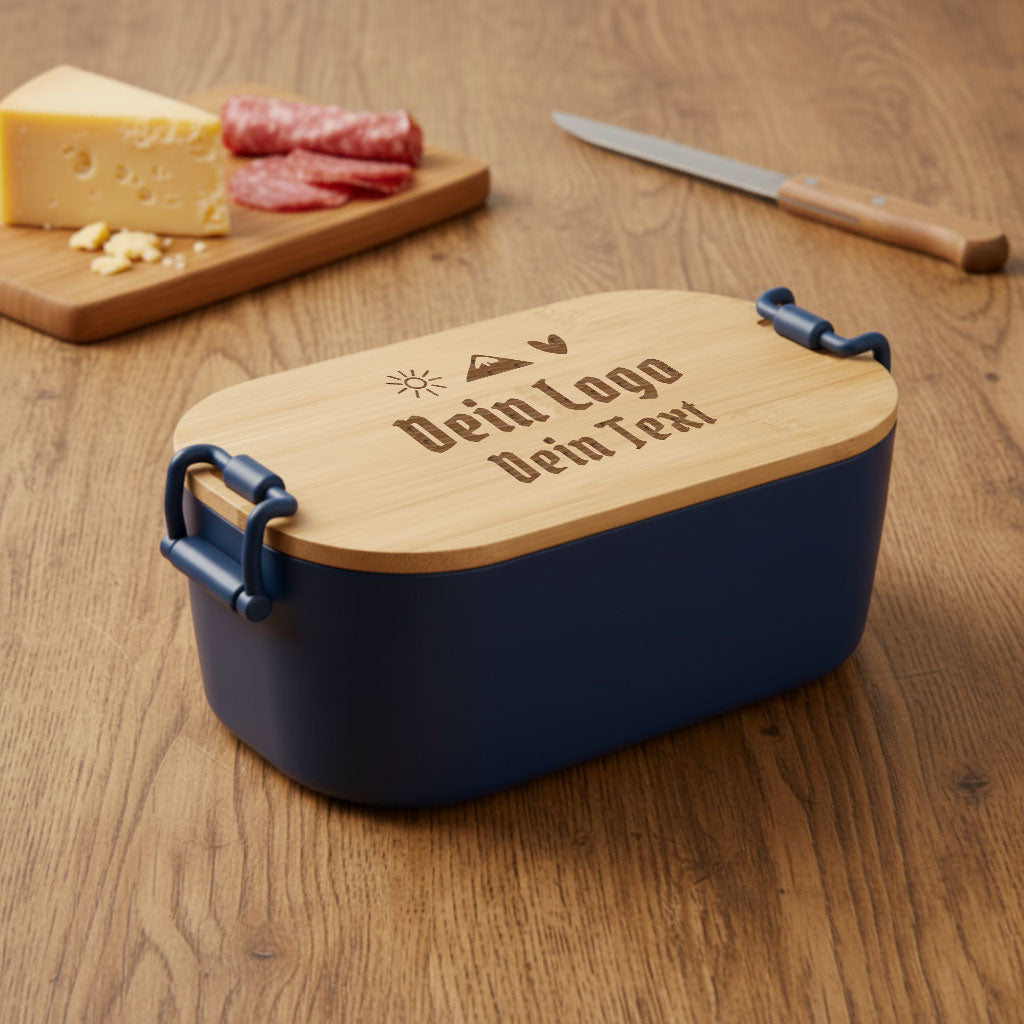 Brotzeitdose mit Holzdeckel mit eigenem Logo ab 1 Stk.