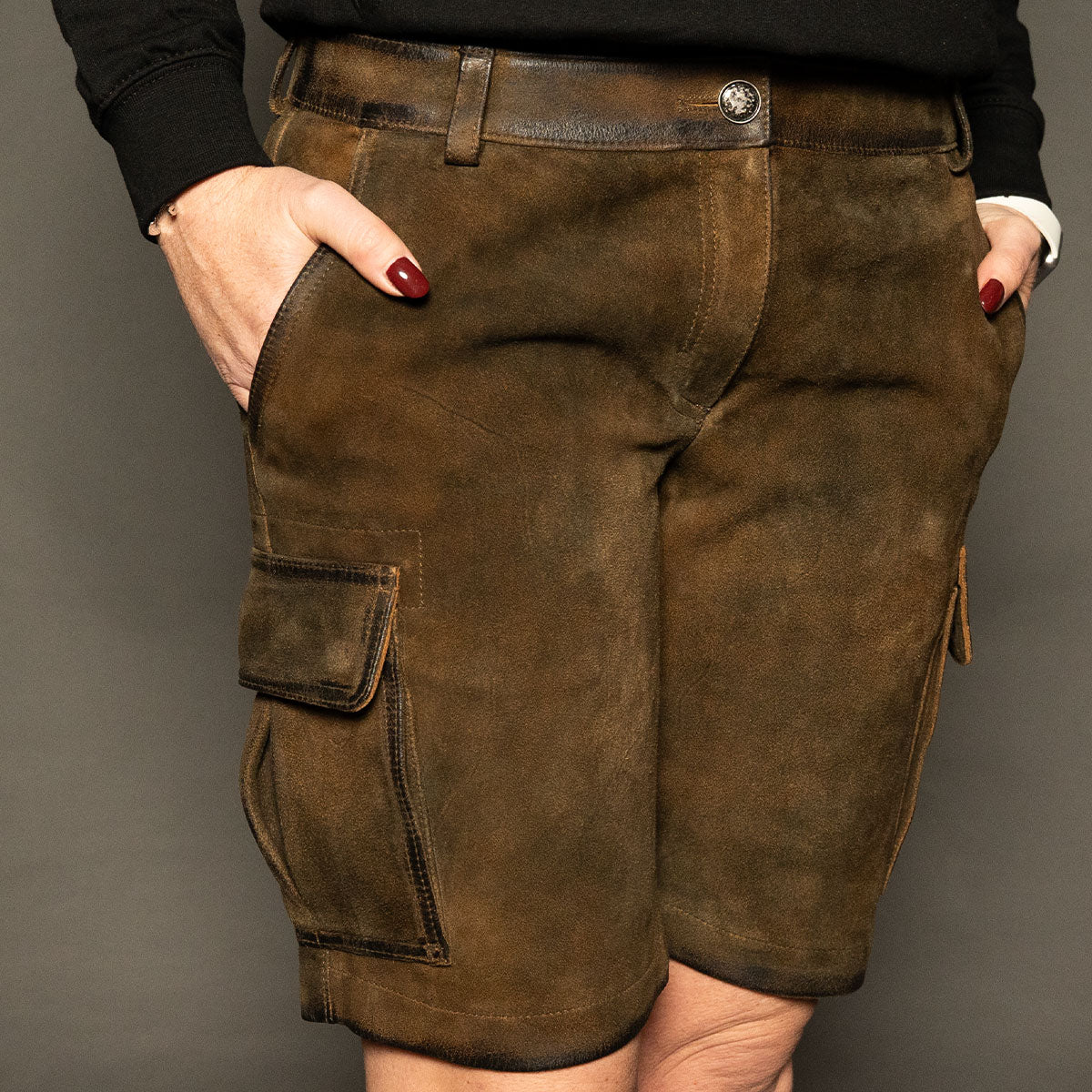 Datschi Trachten Damen Cargo Lederhose Leni Braun Wildbock Leder