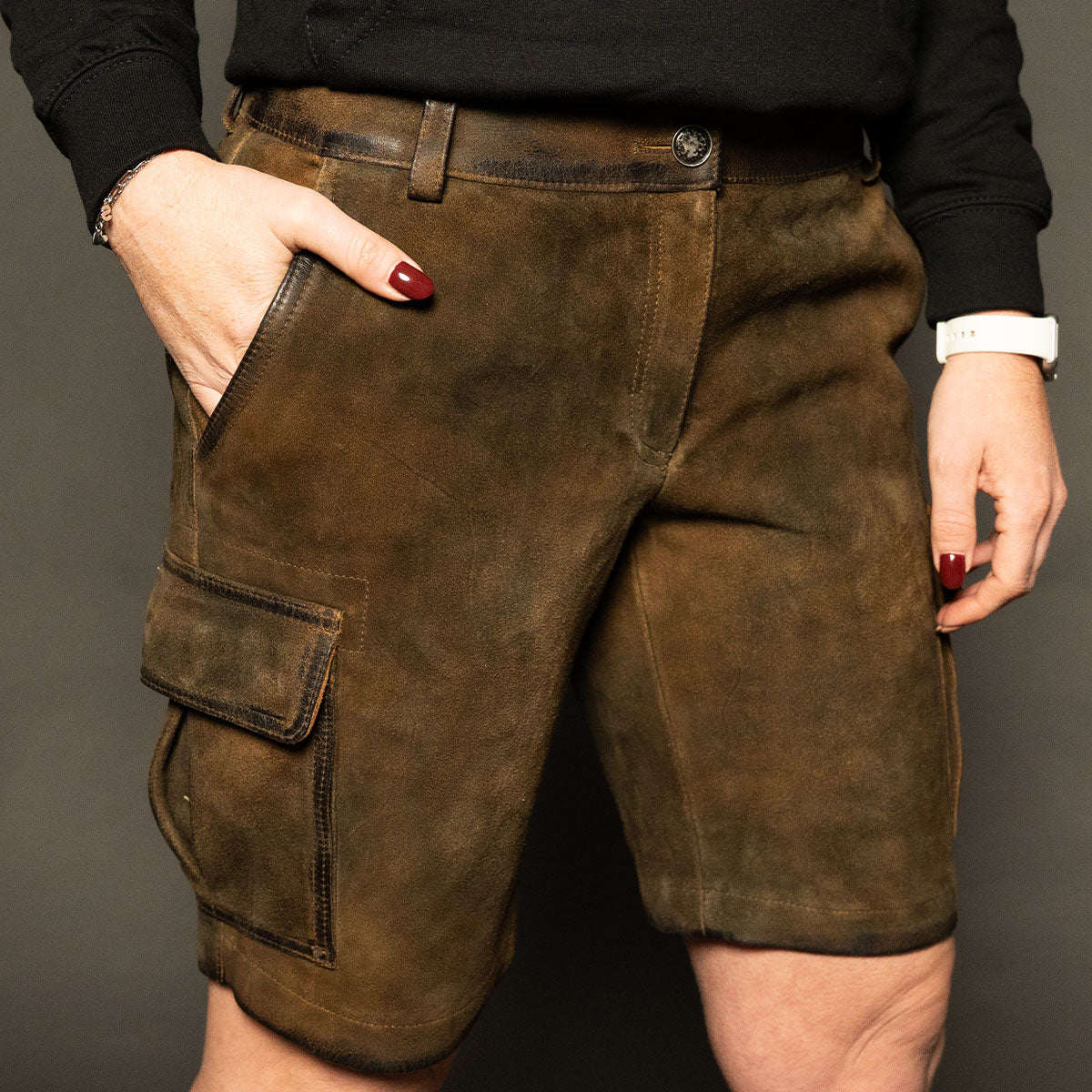 Datschi Trachten Damen Cargo Lederhose Leni Braun Wildbock Leder