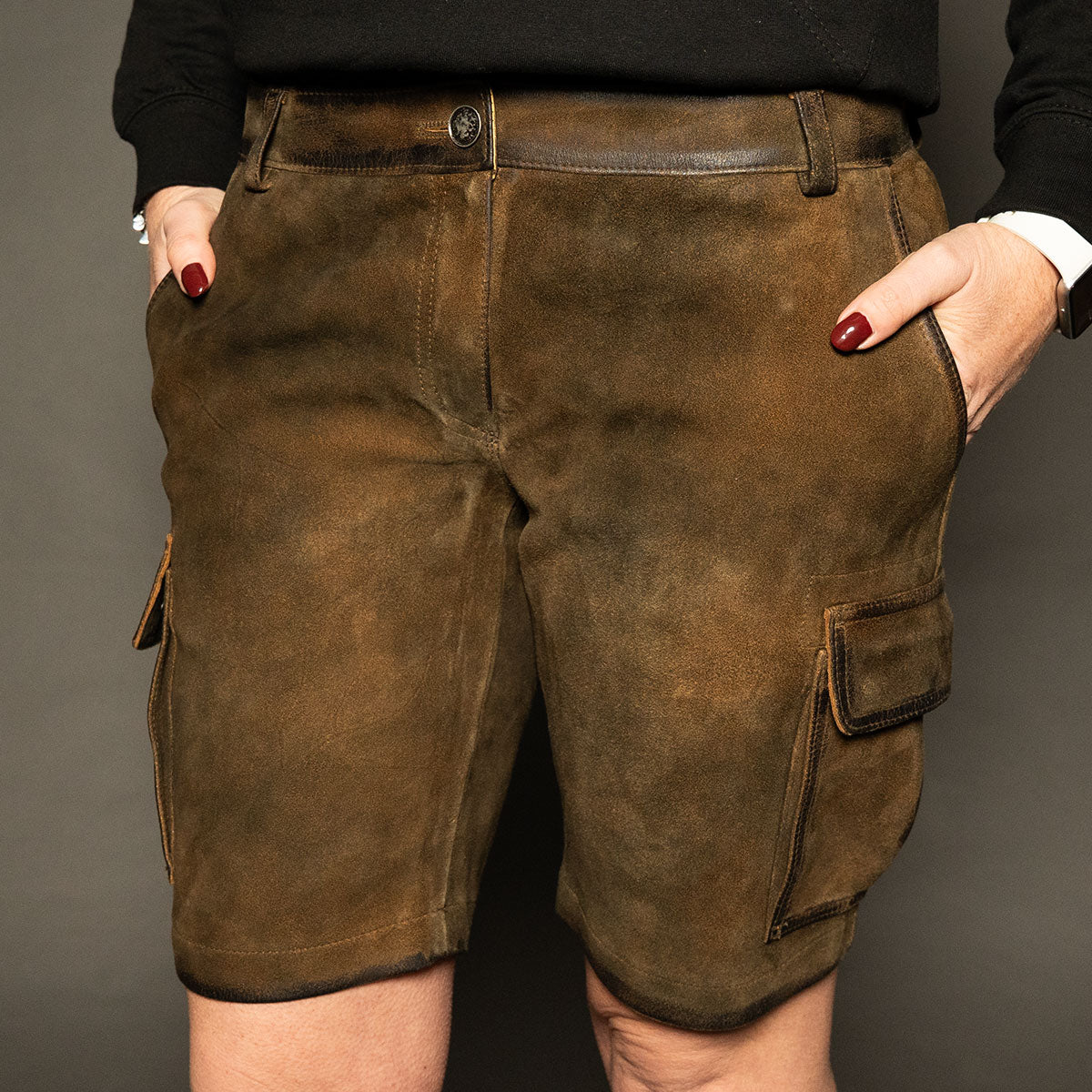 Datschi Trachten Damen Cargo Lederhose Leni Braun Wildbock Leder