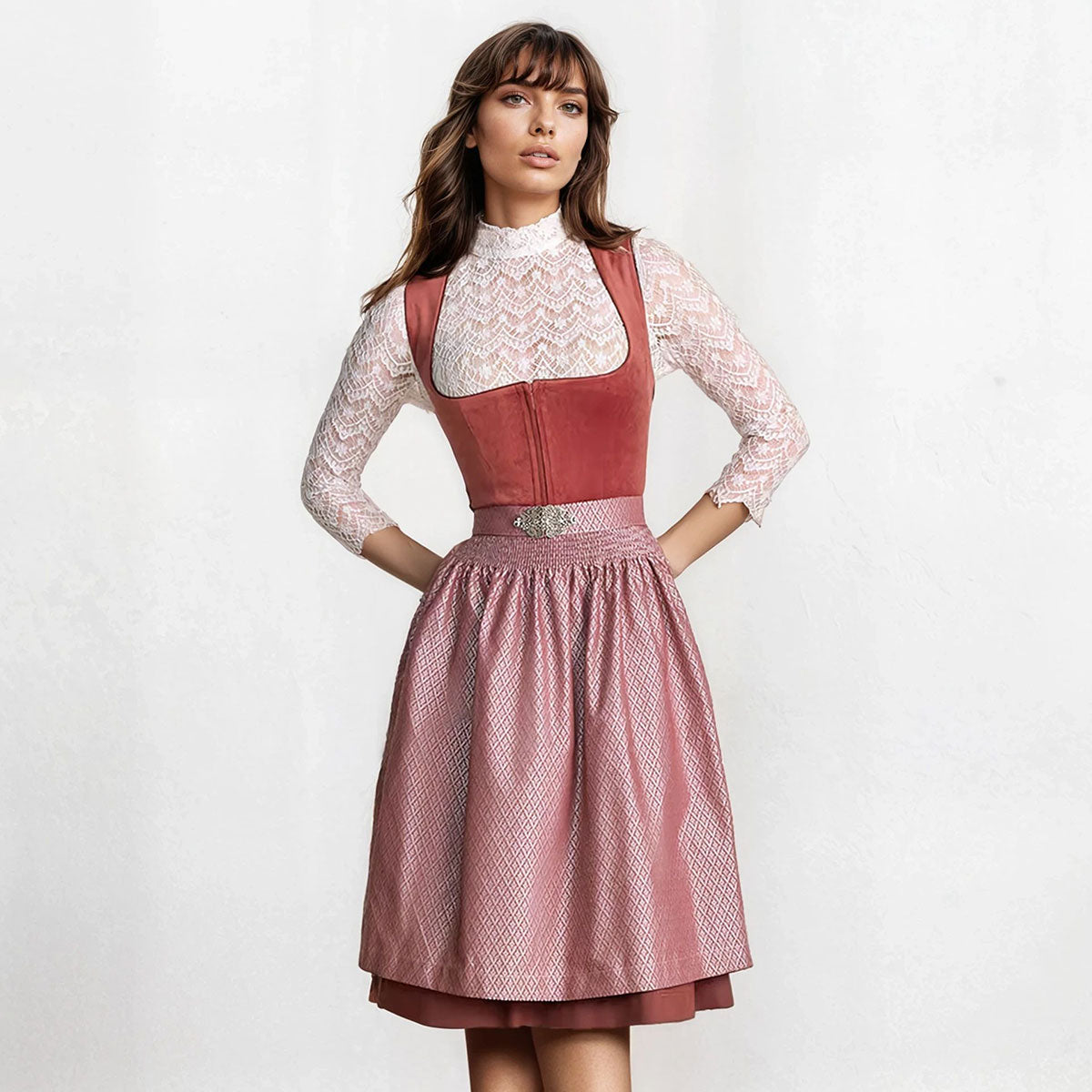 Krüger Dirndl Alisha Rost/Rosa Samtdirndl 60cm