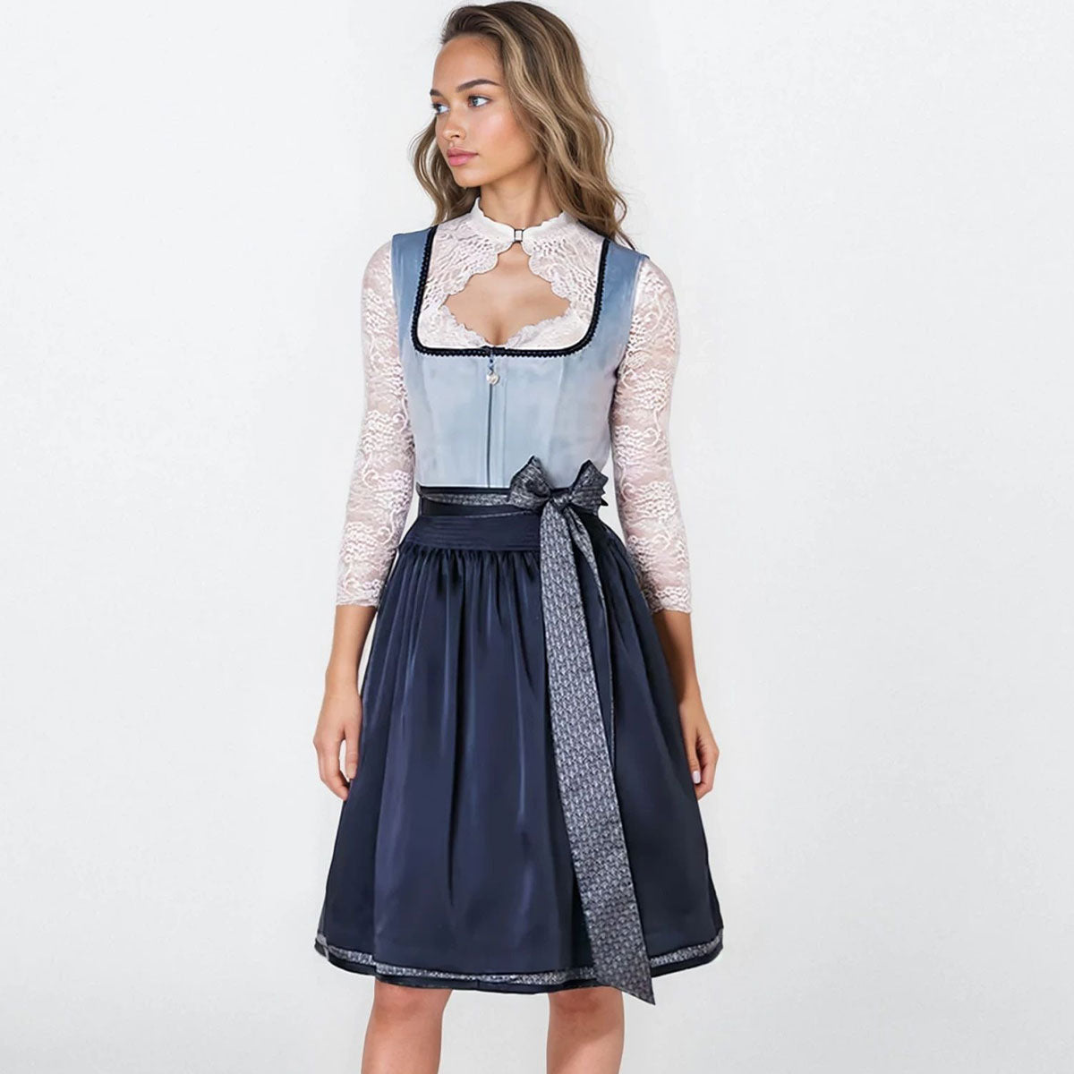 Krüger Dirndl Dena Blau/Hellblau Samt 60cm