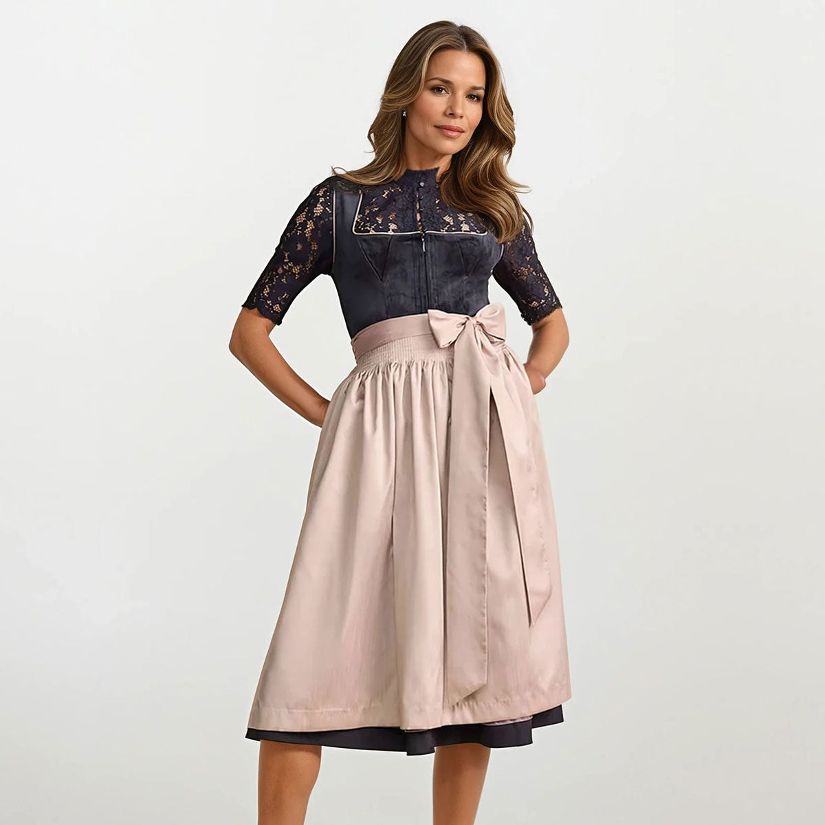 Krüger Dirndl Suzanne Schwarz Beige Samt 70cm