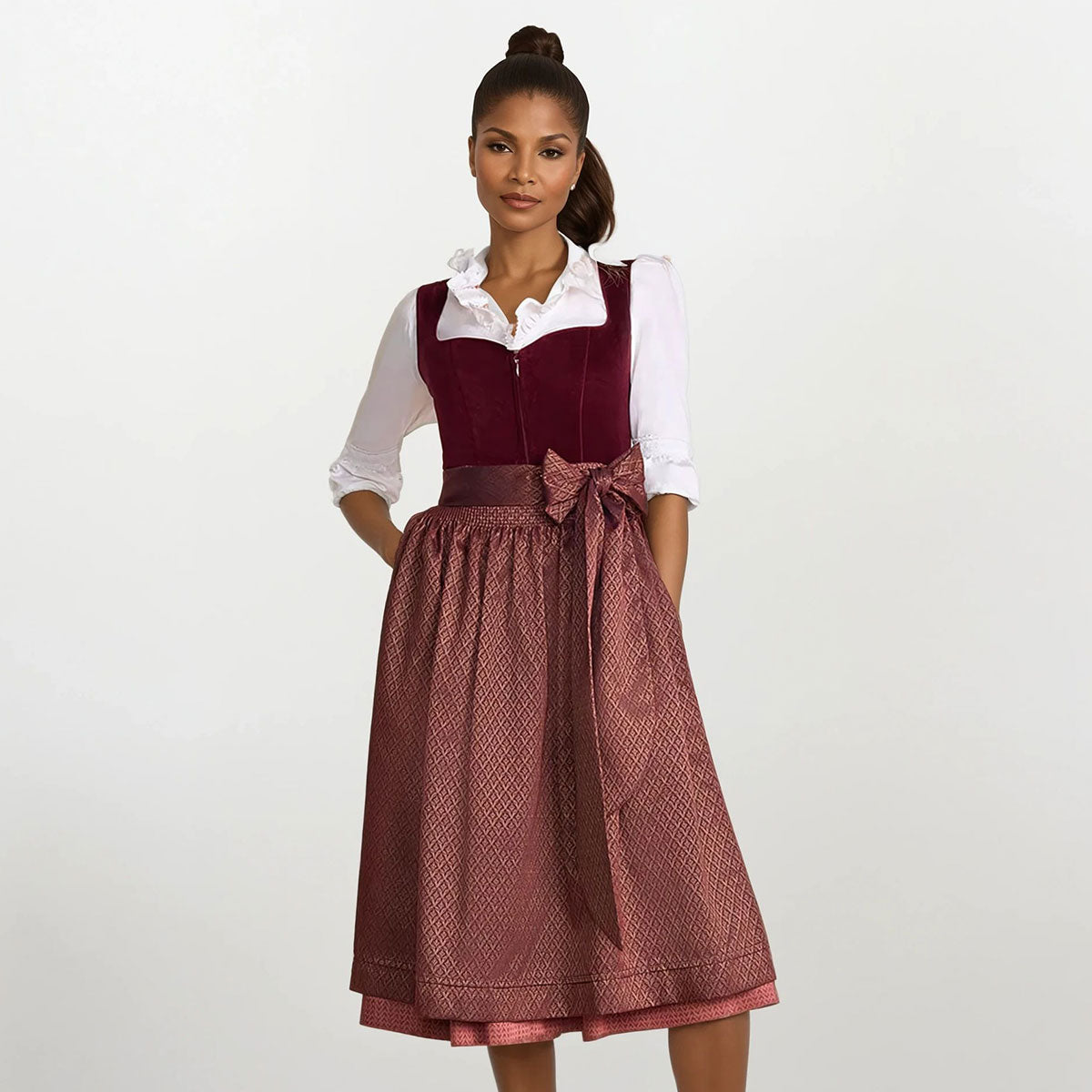 Krüger Dirndl Xana Weinrot Herz-Ausschnitt 70cm