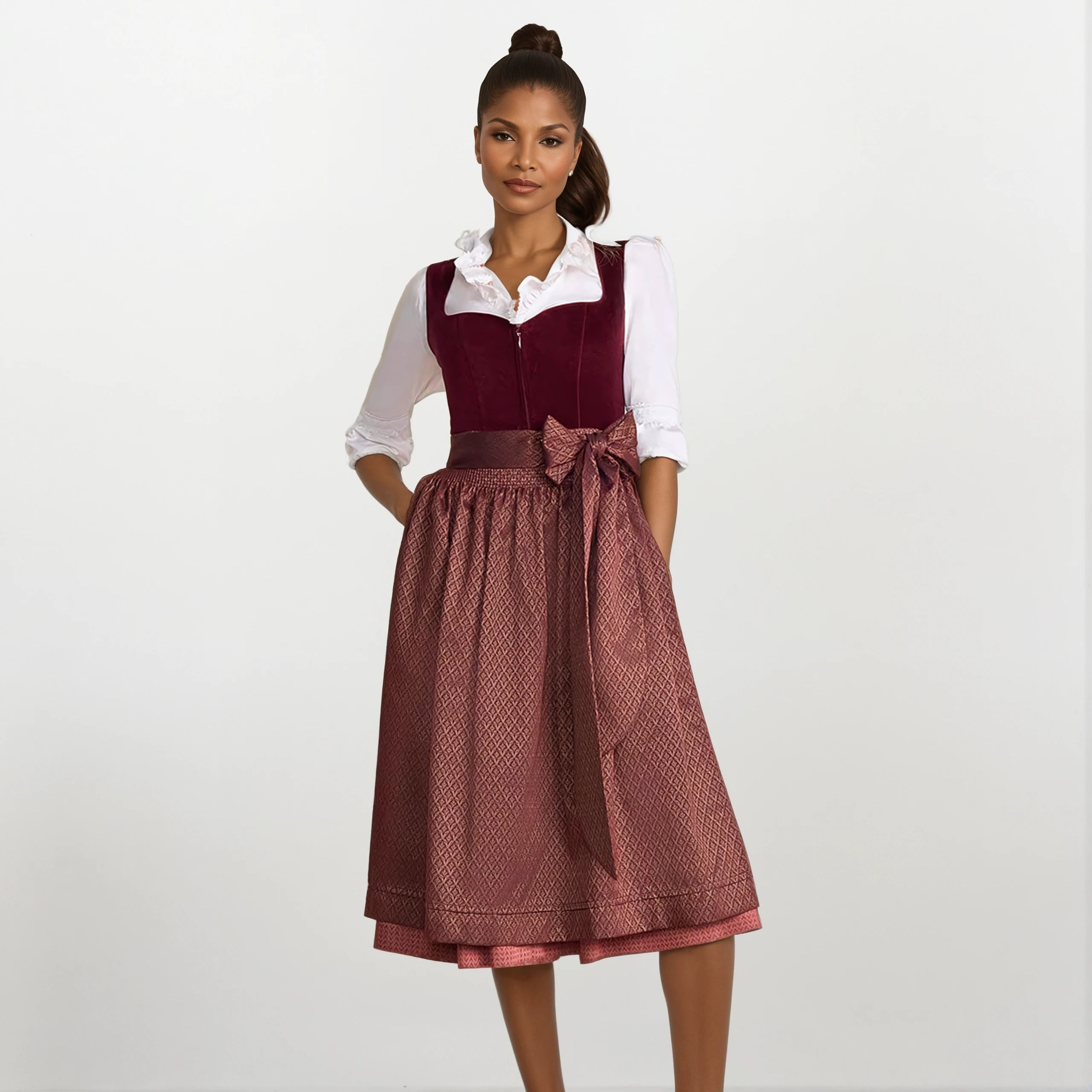 Krüger Dirndl Xana Weinrot Herz-Ausschnitt 70cm